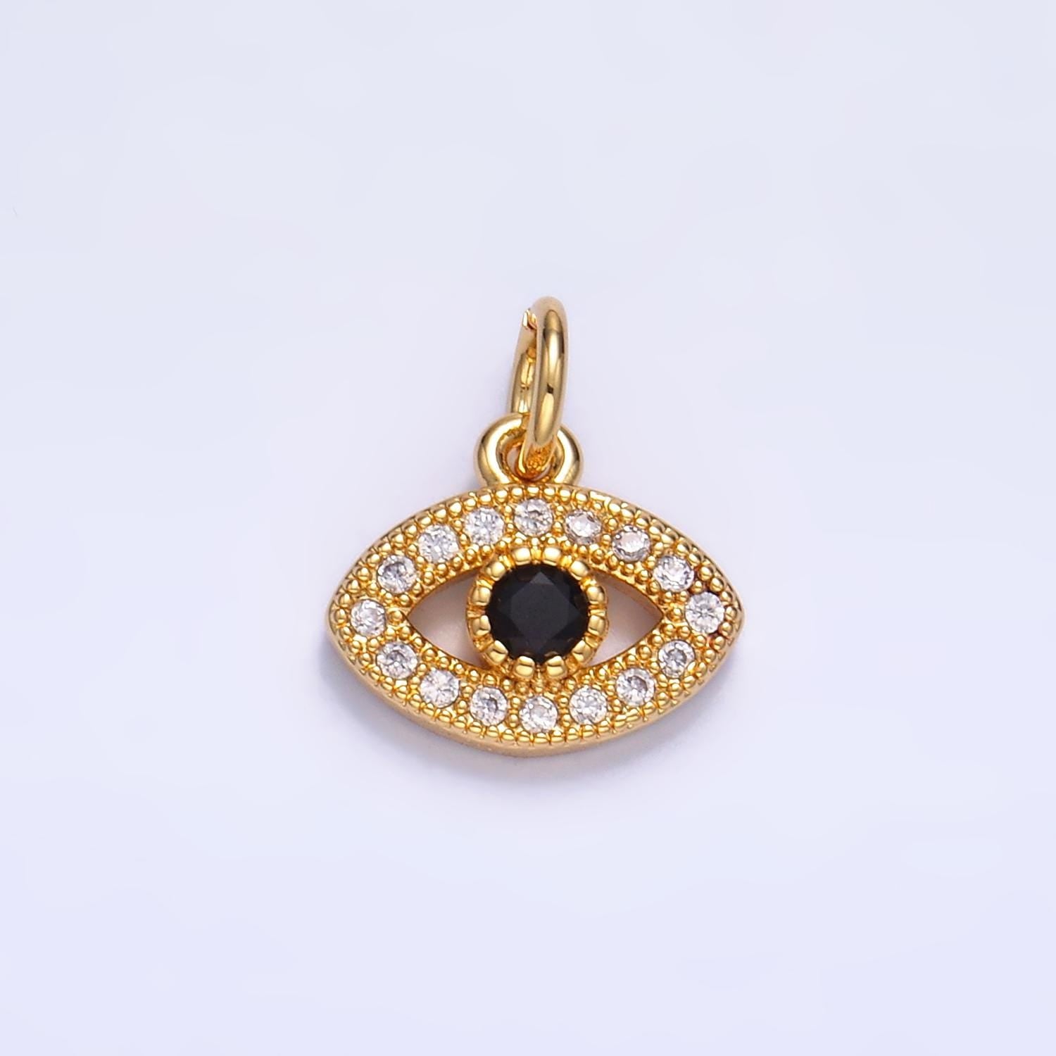 Tiny Gold Evil Eye Charm, Micro Pave Evil Eyes Pendant Mini charm for Add on Bracelet Earring Minimalist Necklace W405