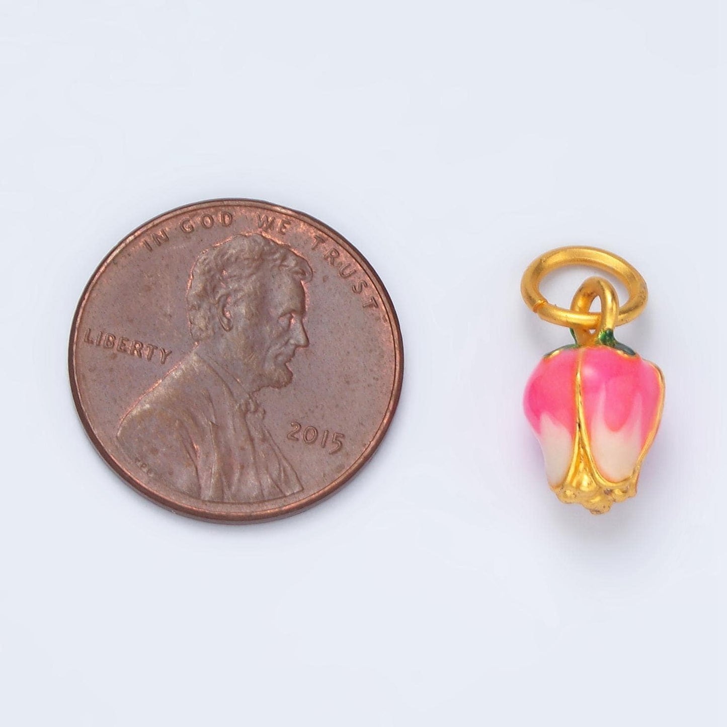 24k gold filled pink upside-down tulip mini floral charm | m-154