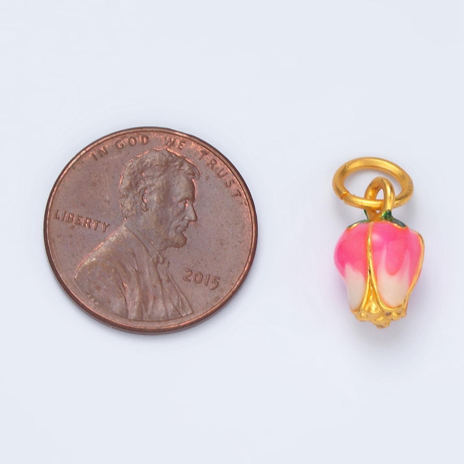 24k gold filled pink upside-down tulip mini floral charm | m-154