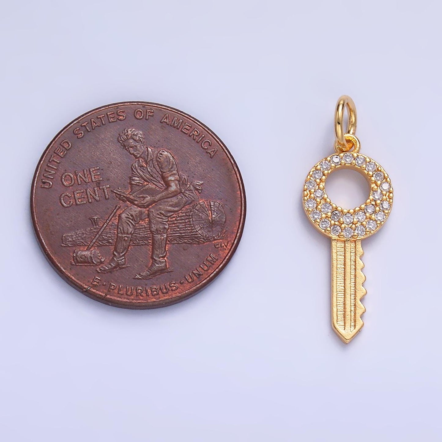 Tiny Key Charm Mini Gold Filled Key Pendant Cubic Zirconia Minimalist Jewelry Making W403