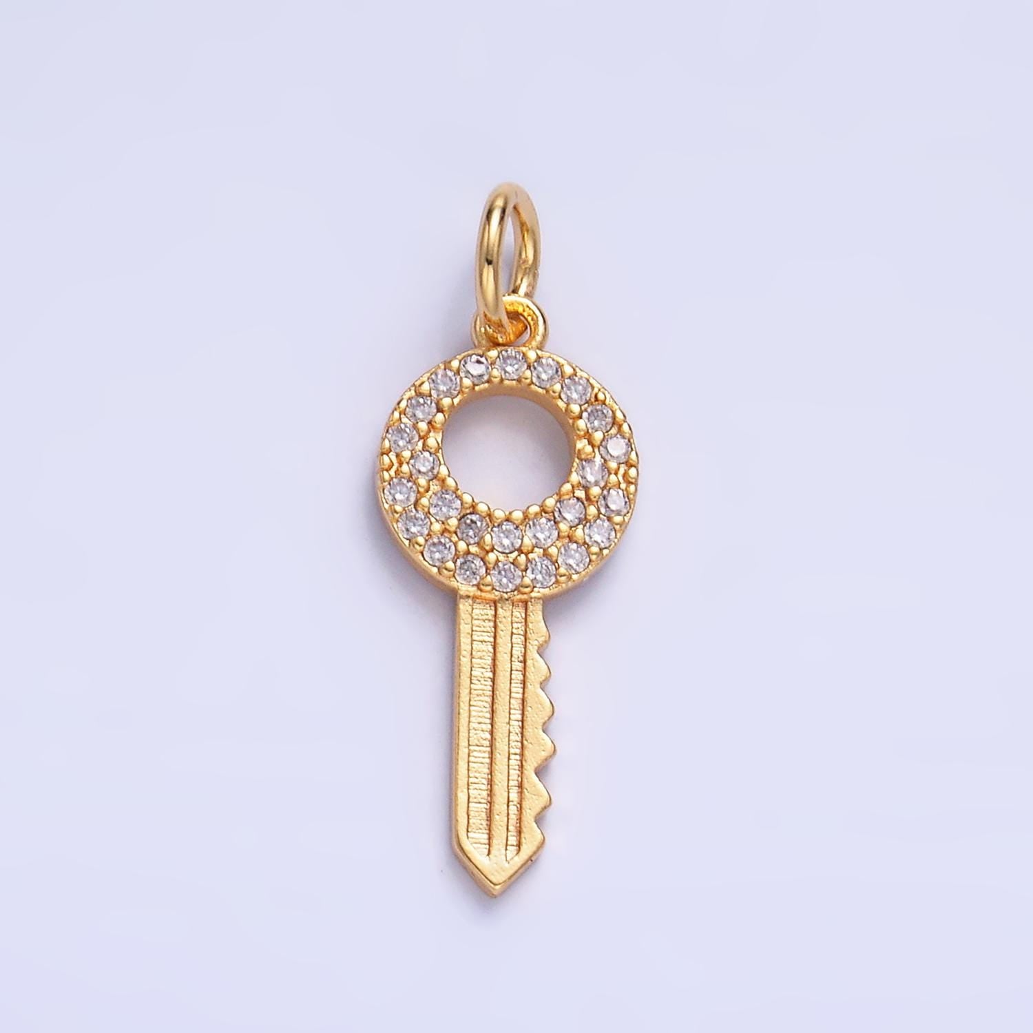 Tiny Key Charm Mini Gold Filled Key Pendant Cubic Zirconia Minimalist Jewelry Making W403