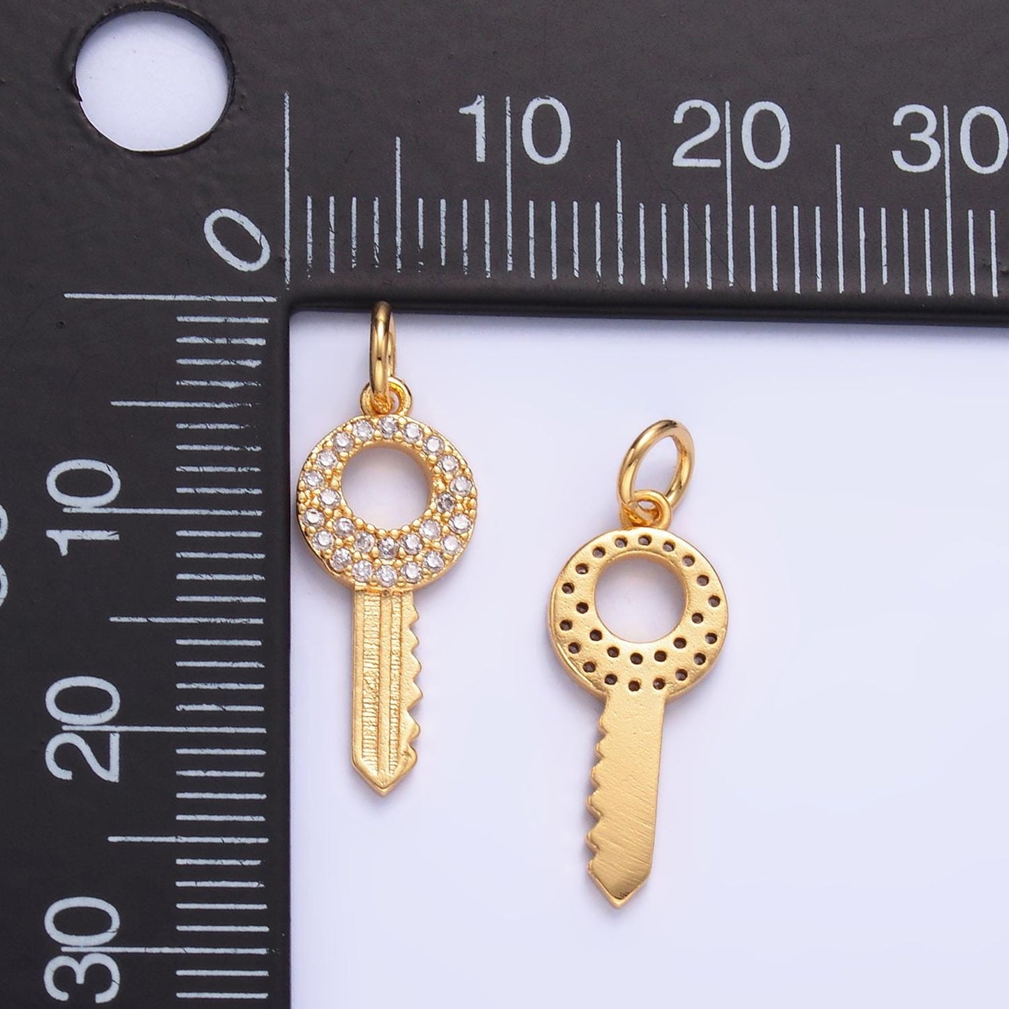 Tiny Key Charm Mini Gold Filled Key Pendant Cubic Zirconia Minimalist Jewelry Making W403