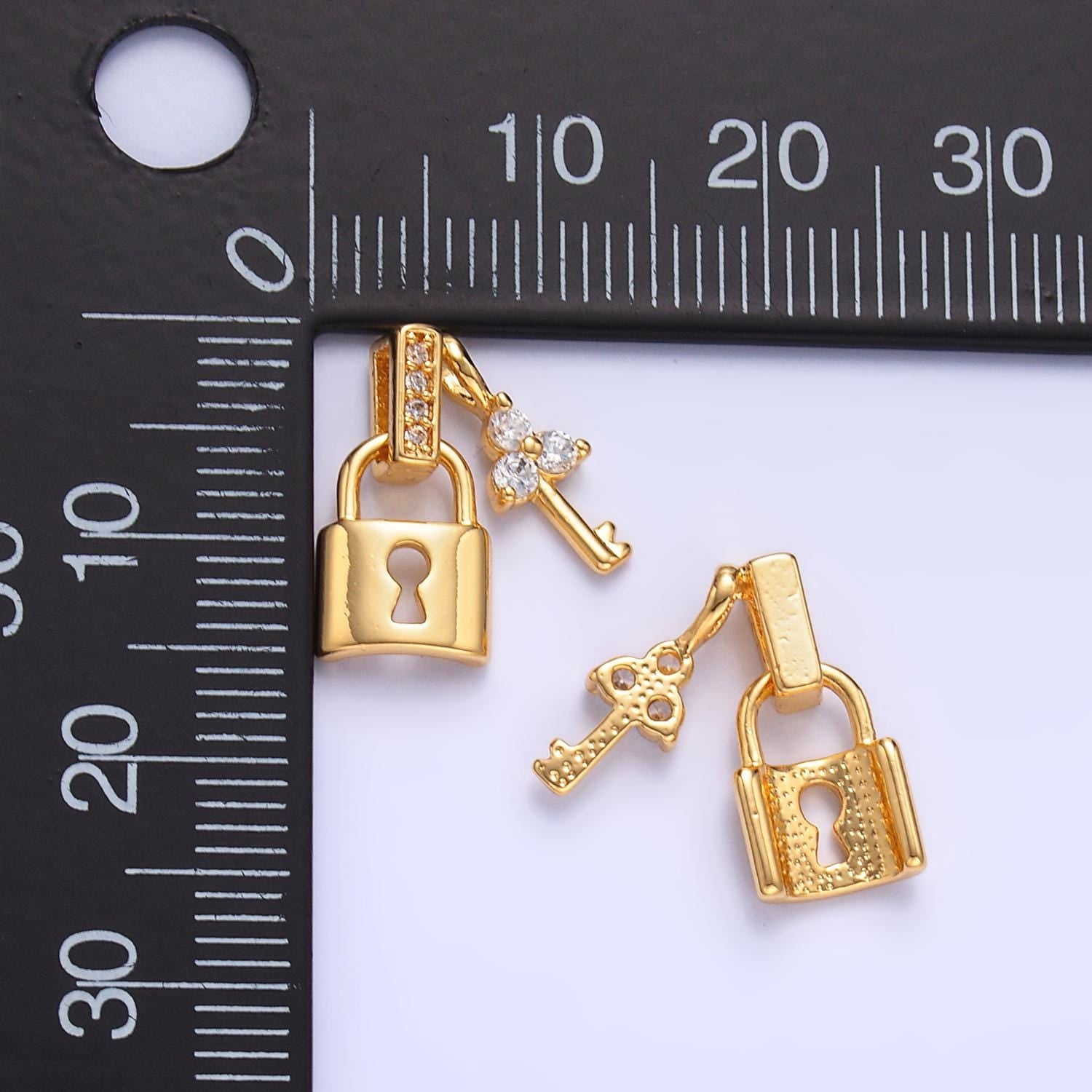 Micro Pave Gold Padlock Charms, Mini Lock Charms, Padlock Key Charm, Lock Pendant, Padlock Necklace Bracelet Earring Charm AA1082