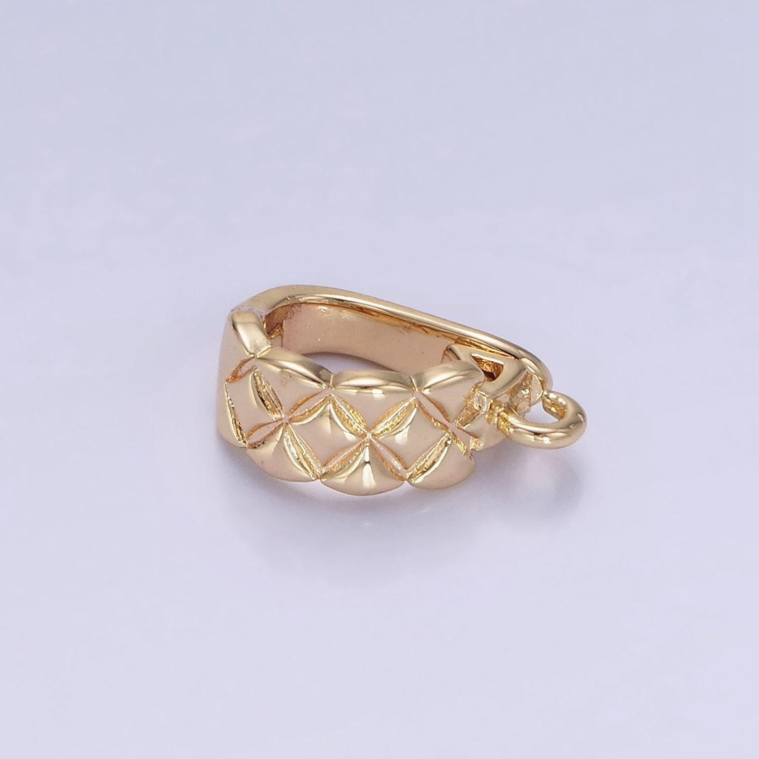14k gold filled 13mm quilted snap latch bail findings charm enhancer for necklace jewelry making supply | z-701
