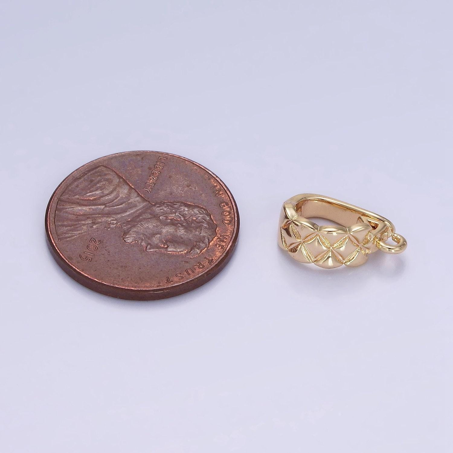 14k gold filled 13mm quilted snap latch bail findings charm enhancer for necklace jewelry making supply | z-701
