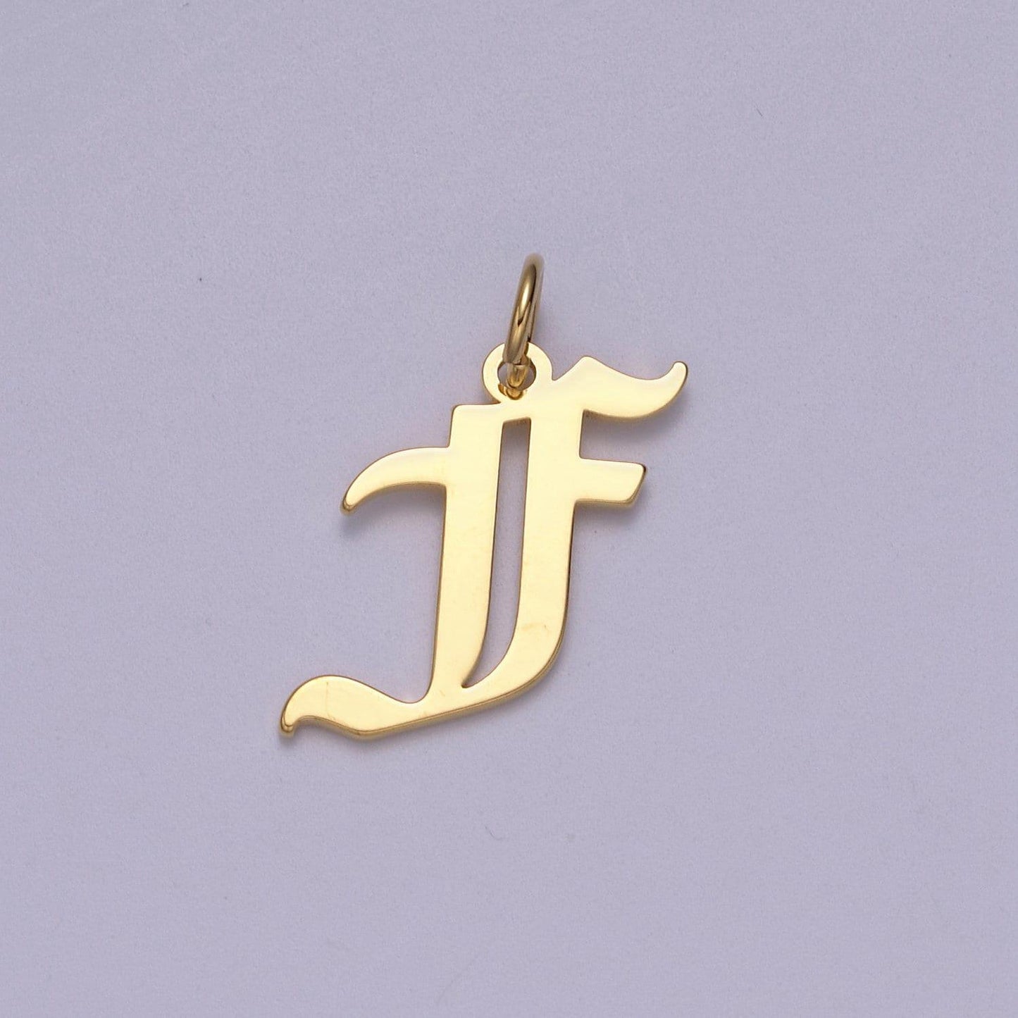 Gold filled charm personalized gothic initial letter charm necklace old english font style, delicate initial necklace for women men
