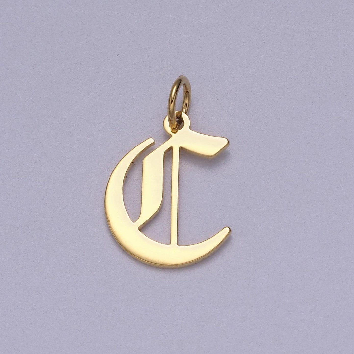 Gold filled charm personalized gothic initial letter charm necklace old english font style, delicate initial necklace for women men