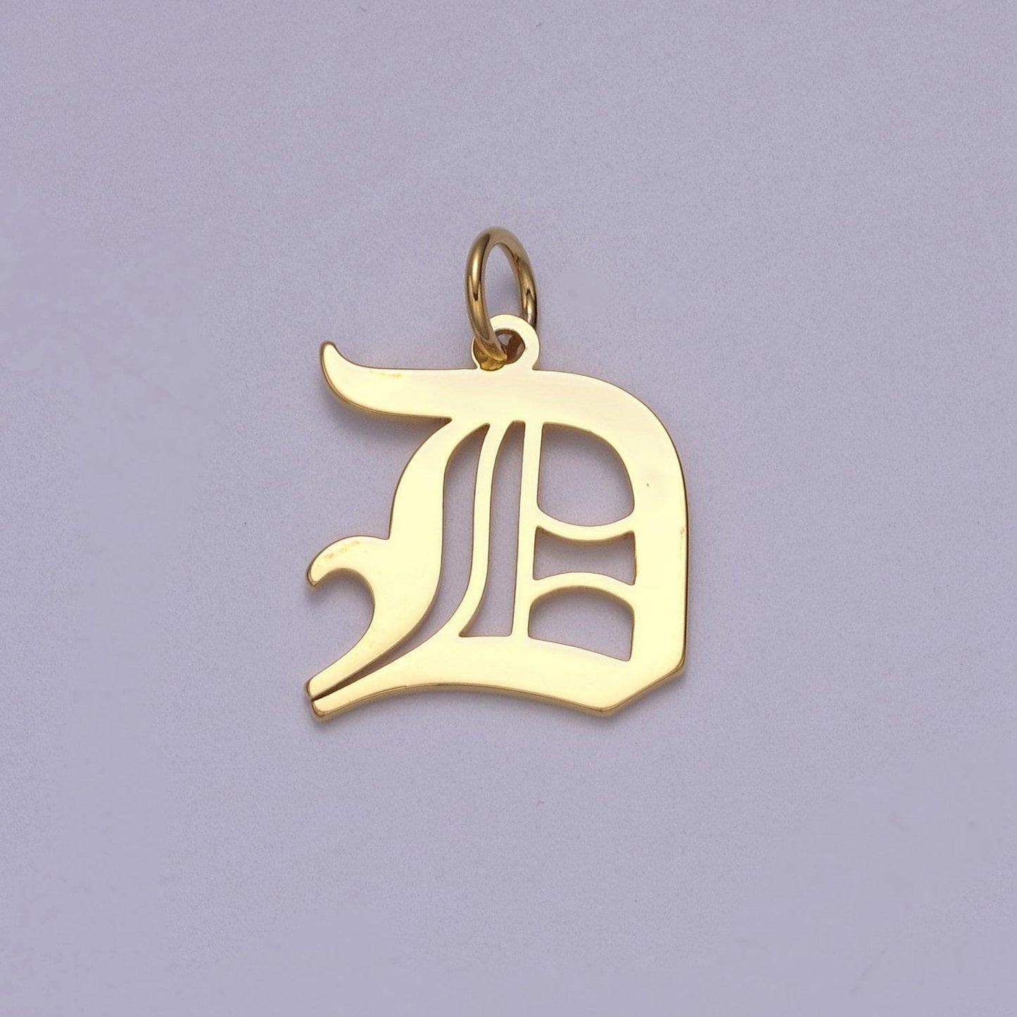 Gold filled charm personalized gothic initial letter charm necklace old english font style, delicate initial necklace for women men