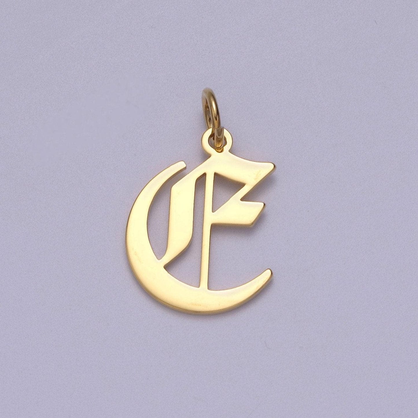 Gold filled charm personalized gothic initial letter charm necklace old english font style, delicate initial necklace for women men