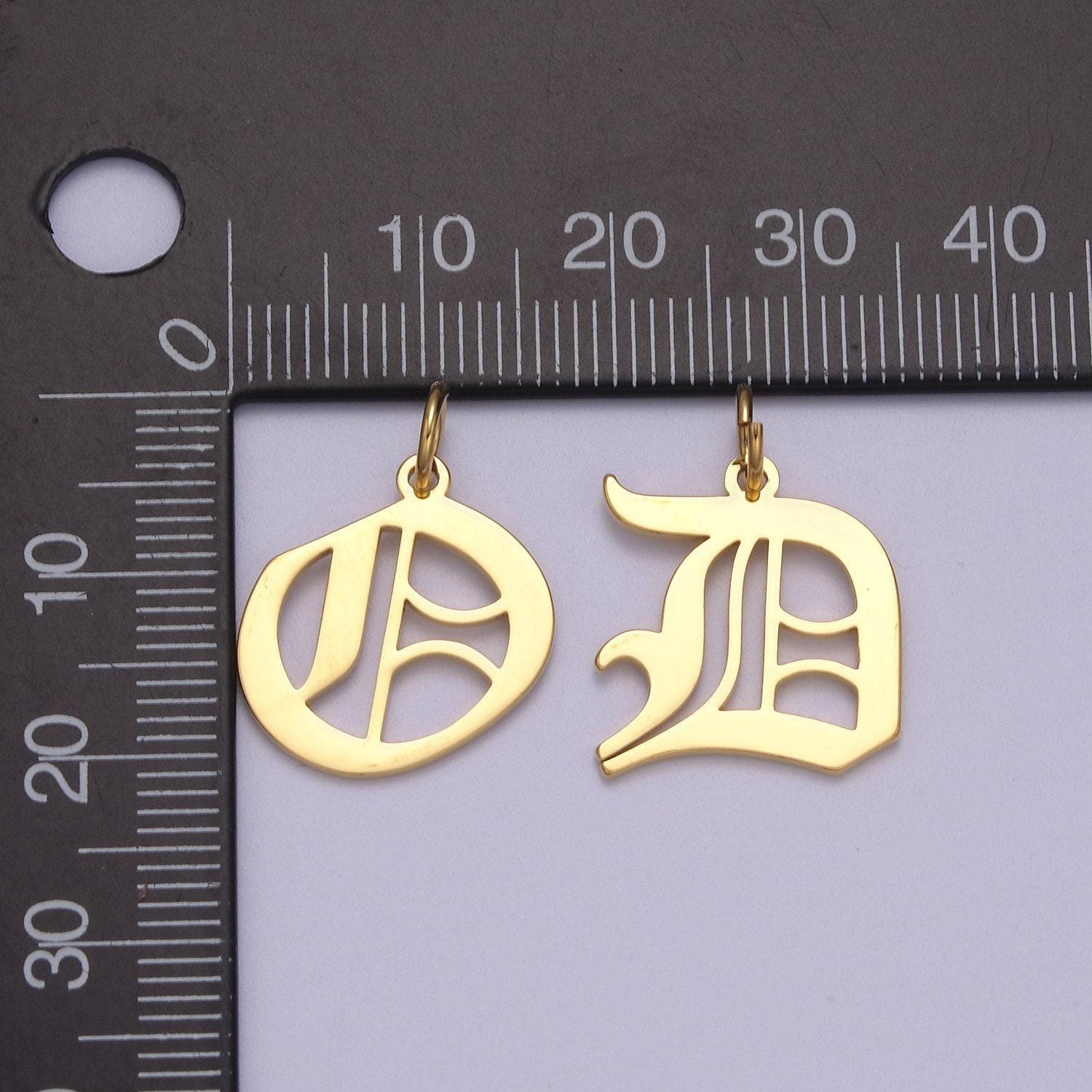 Gold filled charm personalized gothic initial letter charm necklace old english font style, delicate initial necklace for women men