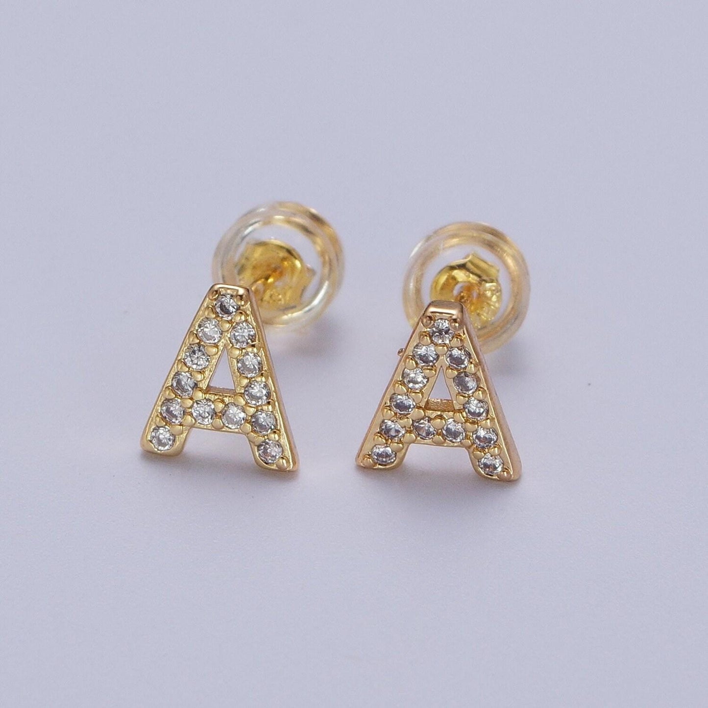 1 pair 14k gold filled cz diamond stud earrings fashion alphabet letter initial earring tiny hypoallergenic studs dainty earring for gift