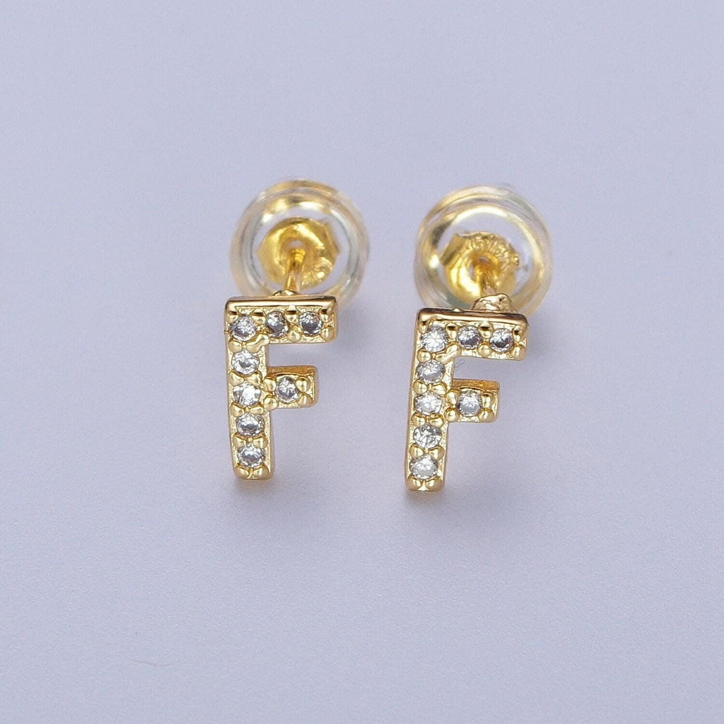 1 pair 14k gold filled cz diamond stud earrings fashion alphabet letter initial earring tiny hypoallergenic studs dainty earring for gift