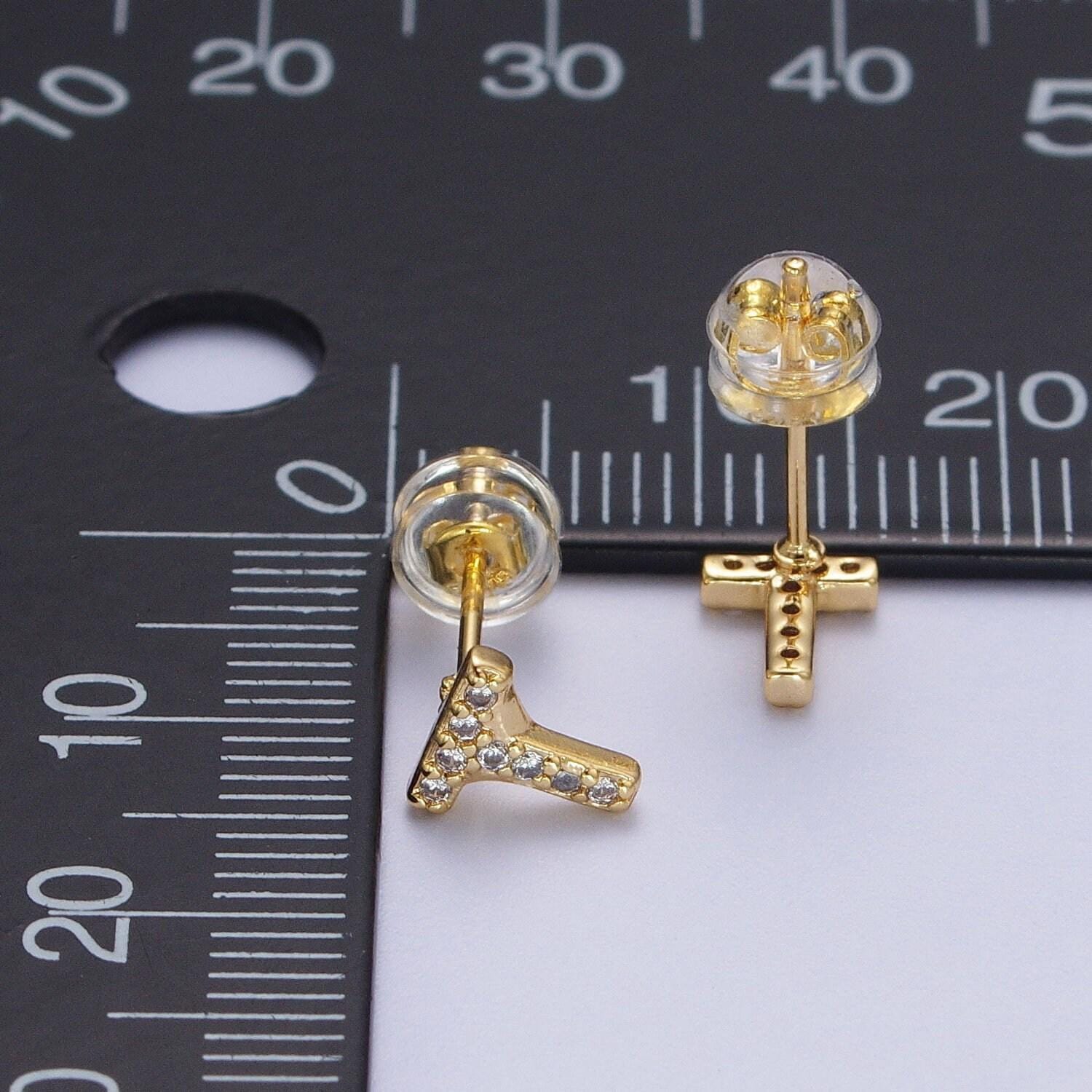 1 pair 14k gold filled cz diamond stud earrings fashion alphabet letter initial earring tiny hypoallergenic studs dainty earring for gift
