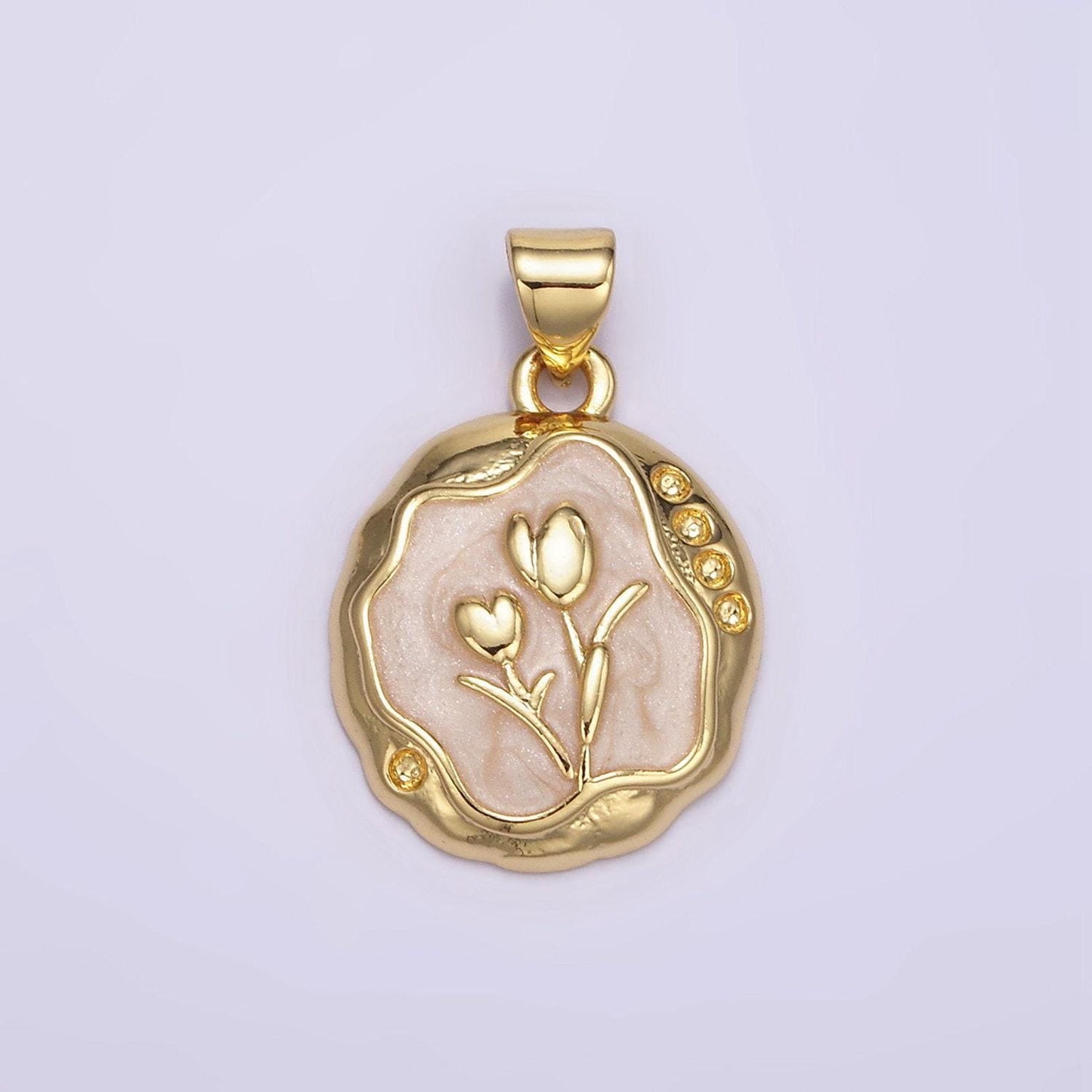 1pc gold tulip charms white, pink enamel flower charm abstract oval charm medallion for necklace bracelet aa069
