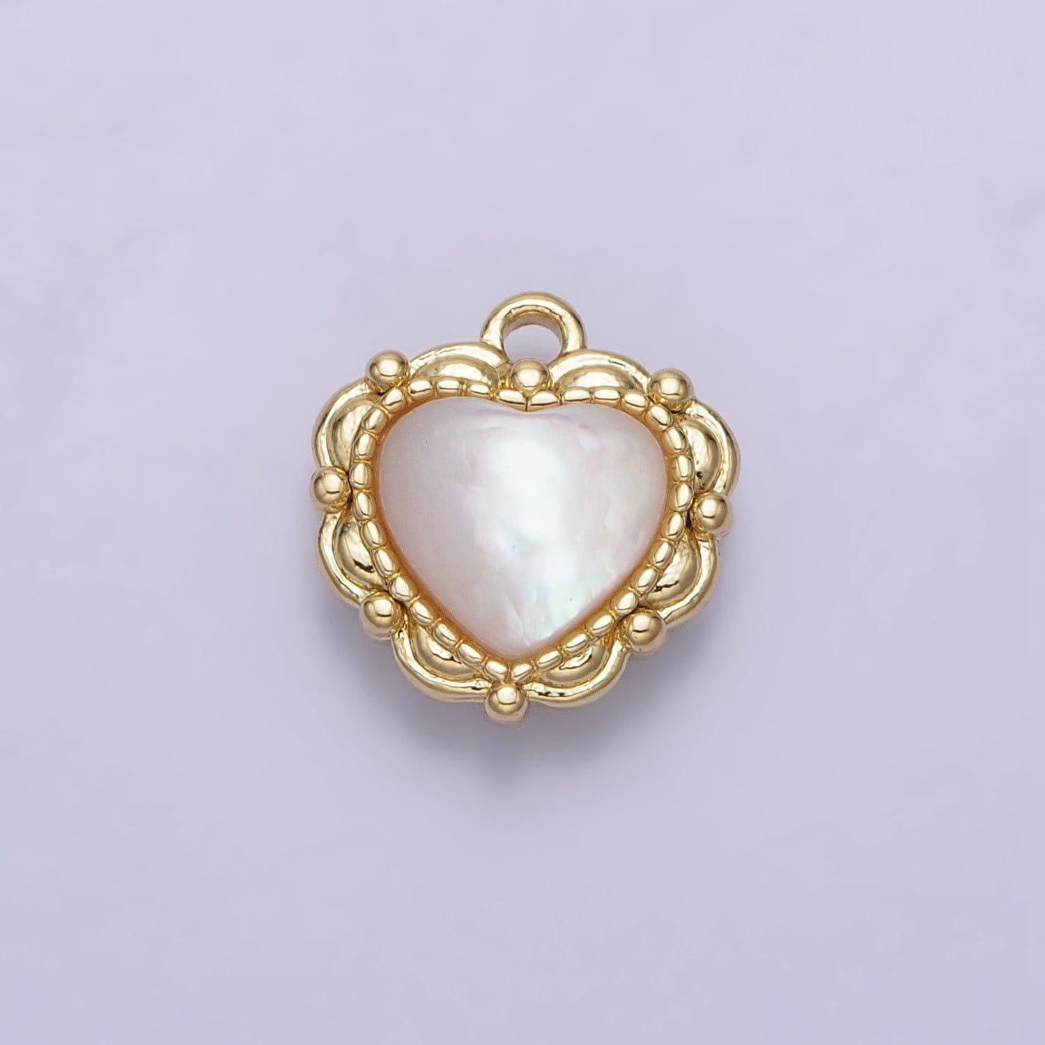 Mini gold heart white shell pearl antique artisan charm pendant love charm for handmade jewelry supply necklace bracelet ac1046