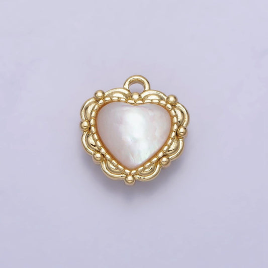 Mini gold heart white shell pearl antique artisan charm pendant love charm for handmade jewelry supply necklace bracelet ac1046