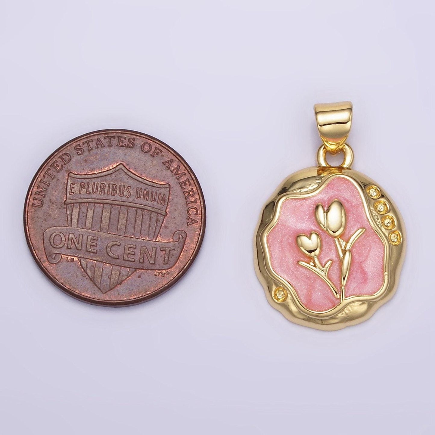 1pc gold tulip charms white, pink enamel flower charm abstract oval charm medallion for necklace bracelet aa069