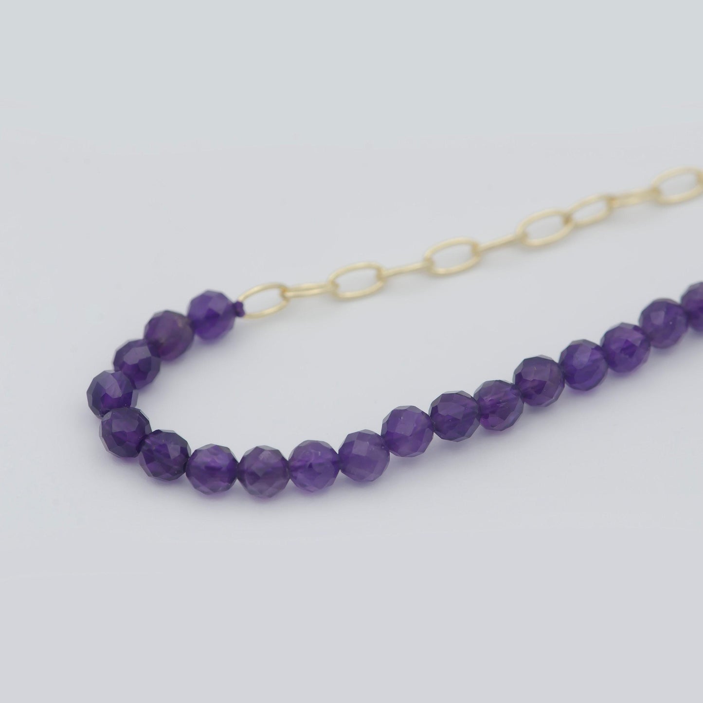 Amethyst chain necklace,dainty gemstone chain necklace paper clip gold chain beaded and chain necklace half amethyst half chain necklace