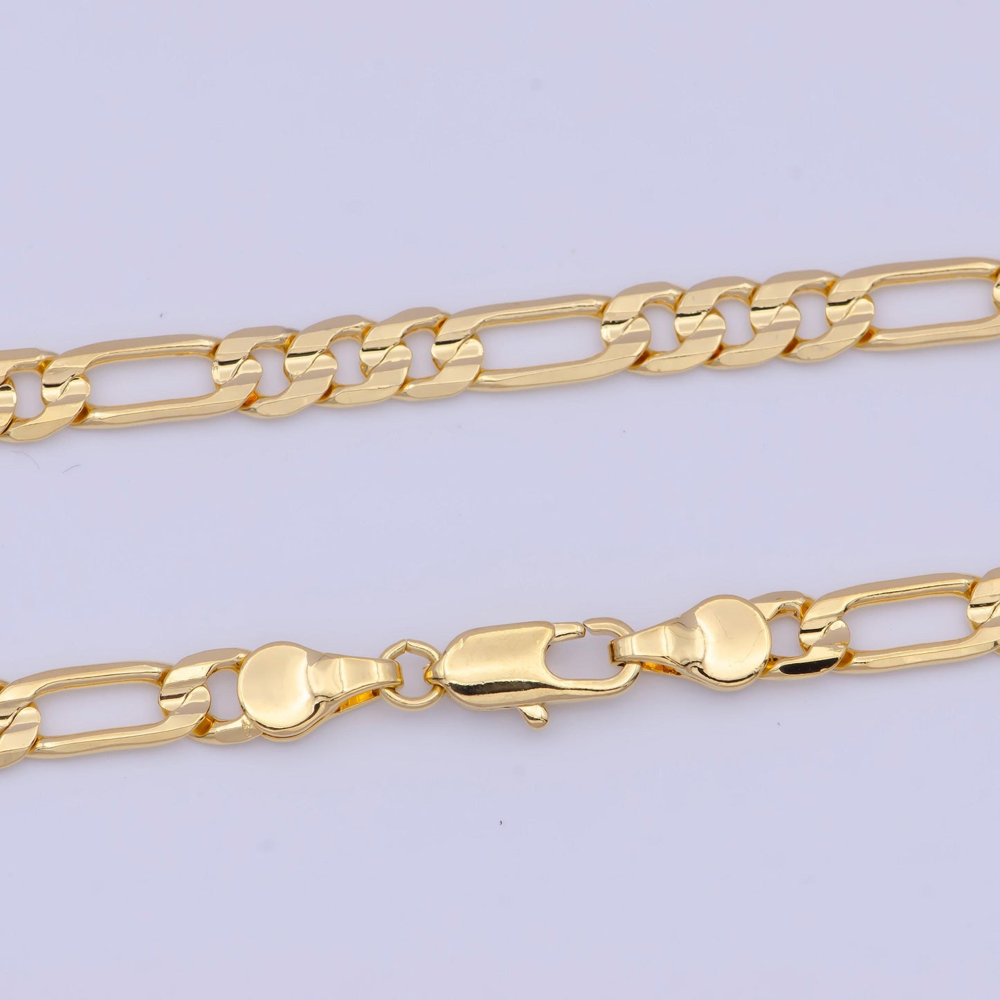 5.1mm wide gold figaro link necklace, 24k gold plated 17.8" figaro chain ready to wear necklace | wa-1120