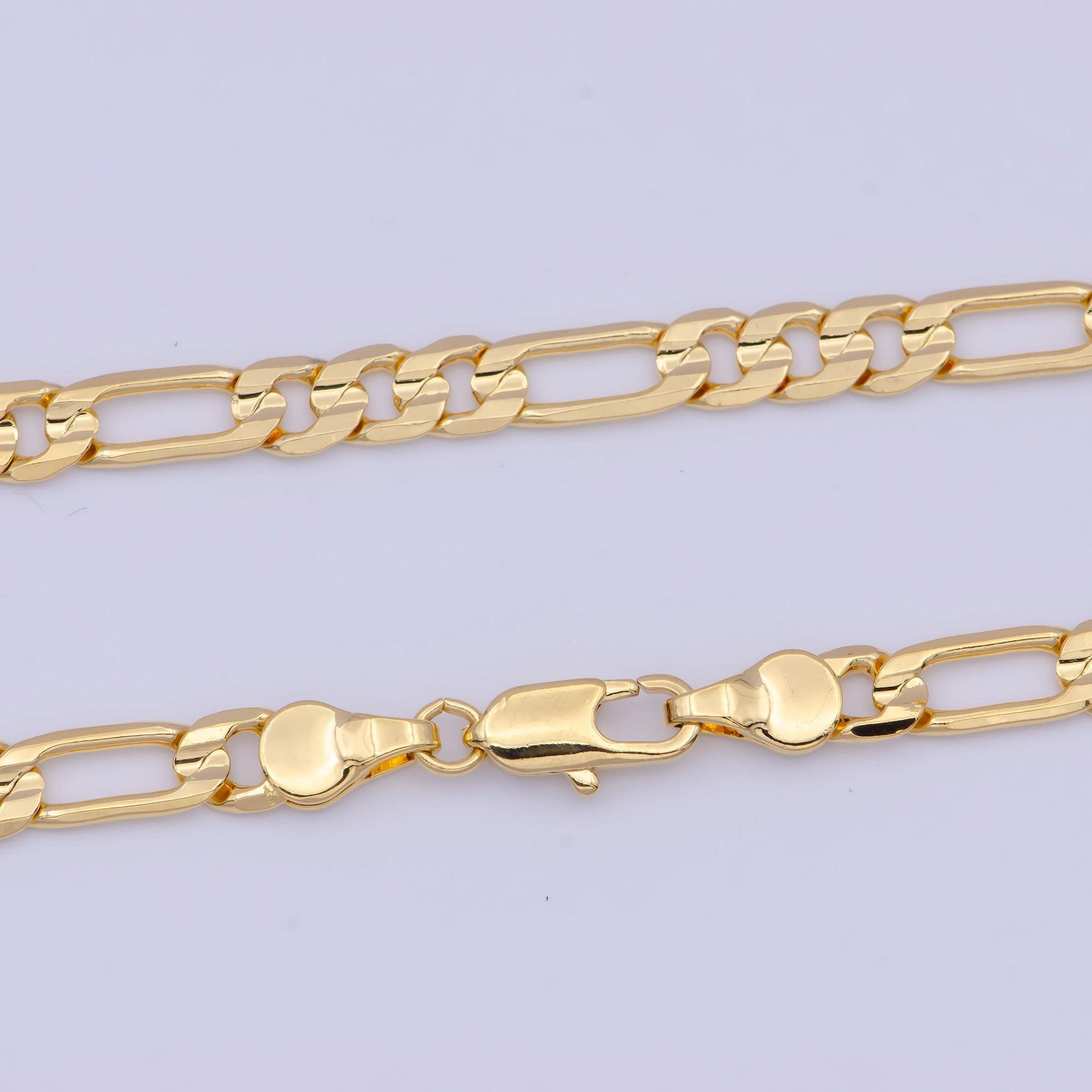 5.1mm wide gold figaro link necklace, 24k gold plated 17.8" figaro chain ready to wear necklace | wa-1120
