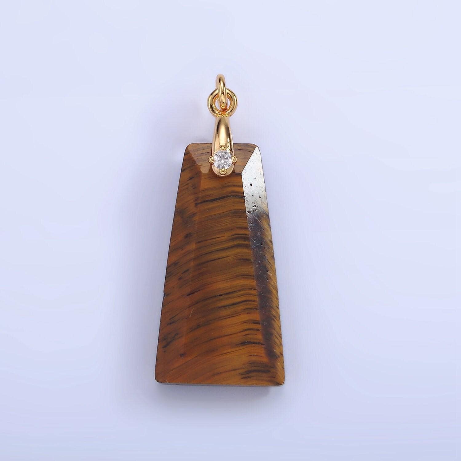 14k gold filled charm natural gemstone howlite amethyst rose quartz labradorite tiger eye triangle cz bail pendant | ag324 - ag332