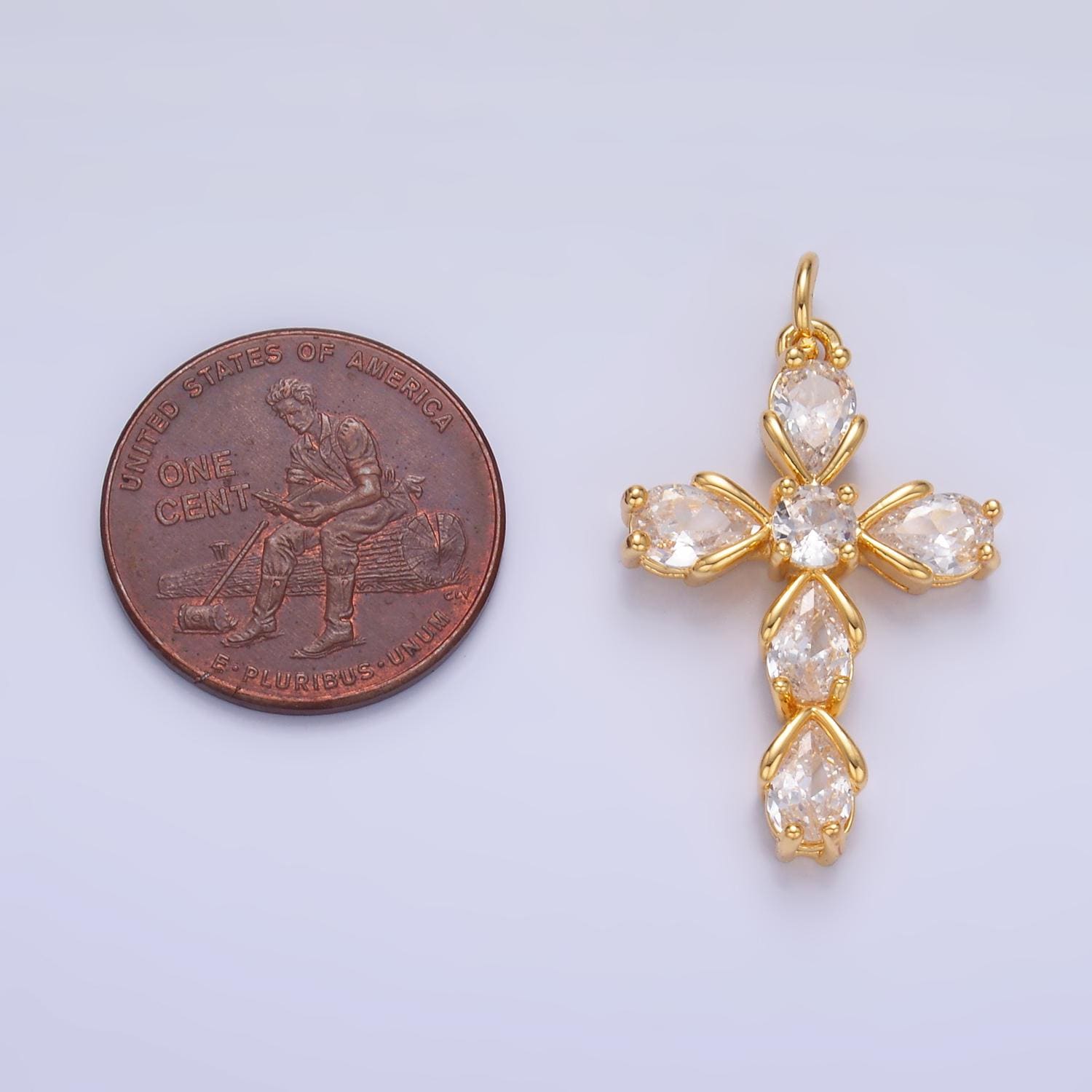 Dainty Cubic Tear drop cross pendant, cz cross charm for religious jewelry silver cross pendant for minimalist jewelry W410