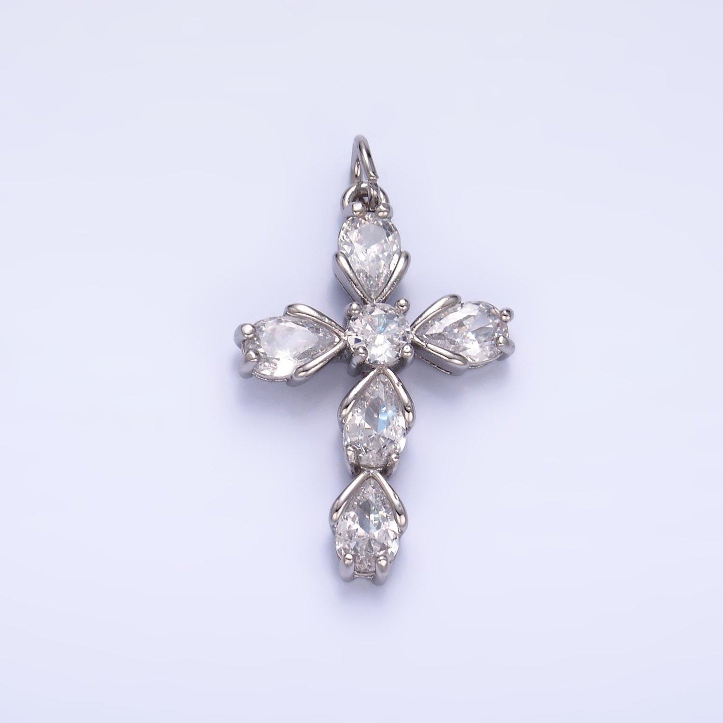 Dainty Cubic Tear drop cross pendant, cz cross charm for religious jewelry silver cross pendant for minimalist jewelry W410