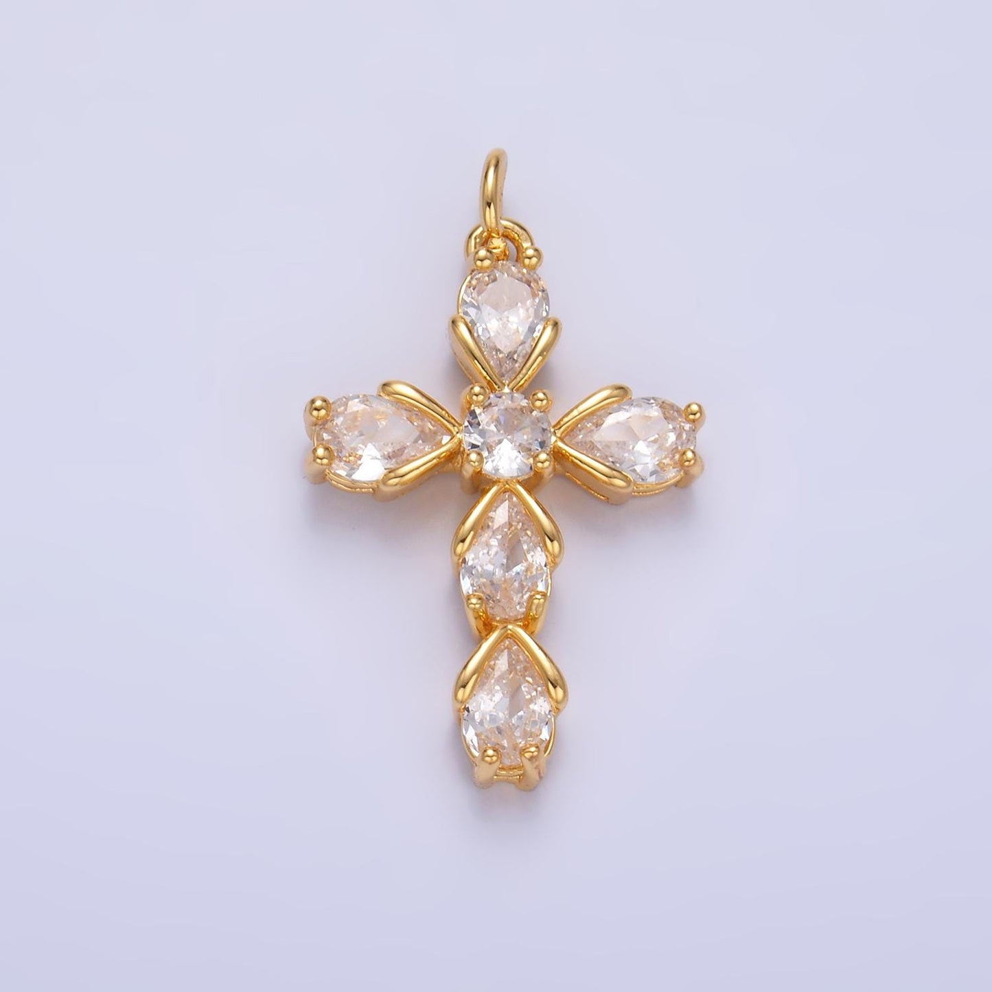 Dainty Cubic Tear drop cross pendant, cz cross charm for religious jewelry silver cross pendant for minimalist jewelry W410