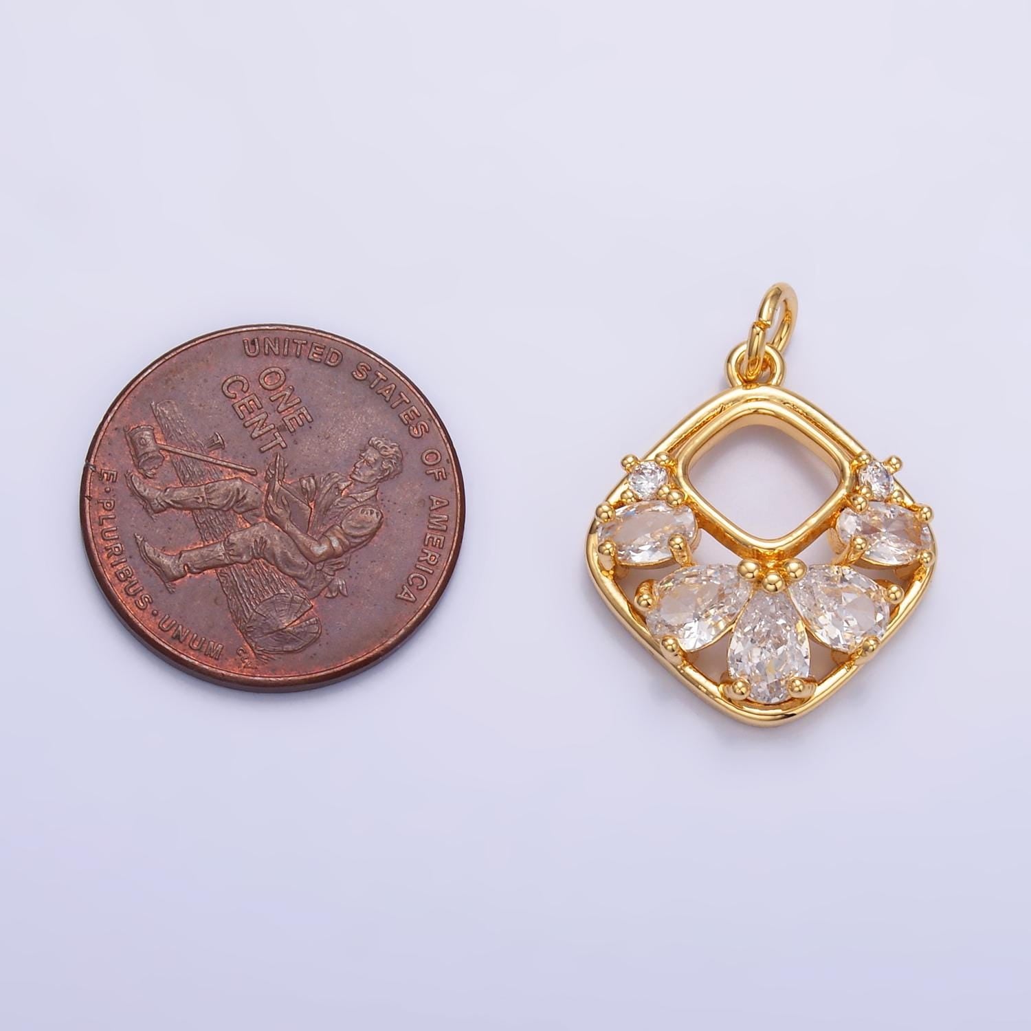 24K Gold Filled Rhombus Diamond Micro Pave CZ Teardrop Stones Pendant, Dainty Micro Pave Diamond Charm for Necklace Bracelet Earring | W409