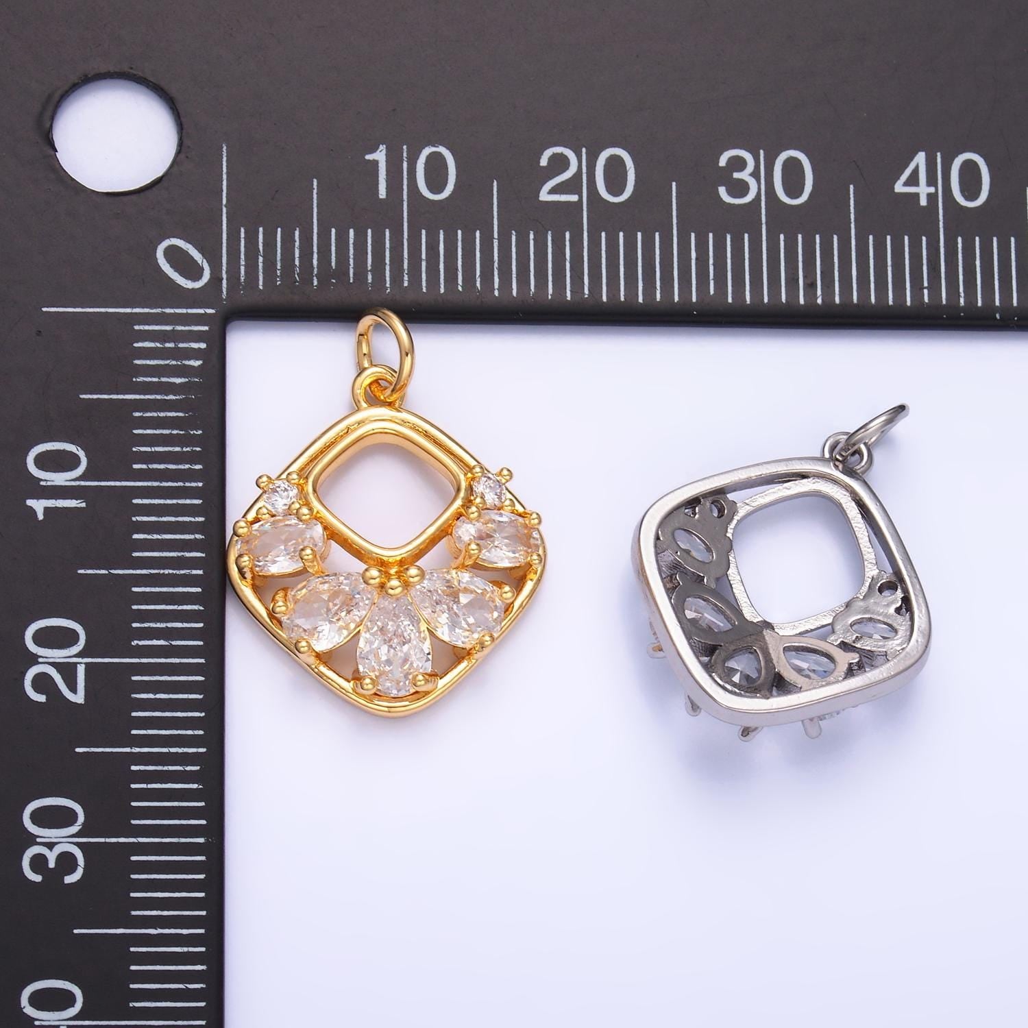 24K Gold Filled Rhombus Diamond Micro Pave CZ Teardrop Stones Pendant, Dainty Micro Pave Diamond Charm for Necklace Bracelet Earring | W409