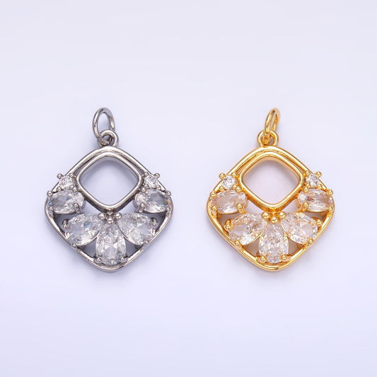 24K Gold Filled Rhombus Diamond Micro Pave CZ Teardrop Stones Pendant, Dainty Micro Pave Diamond Charm for Necklace Bracelet Earring | W409
