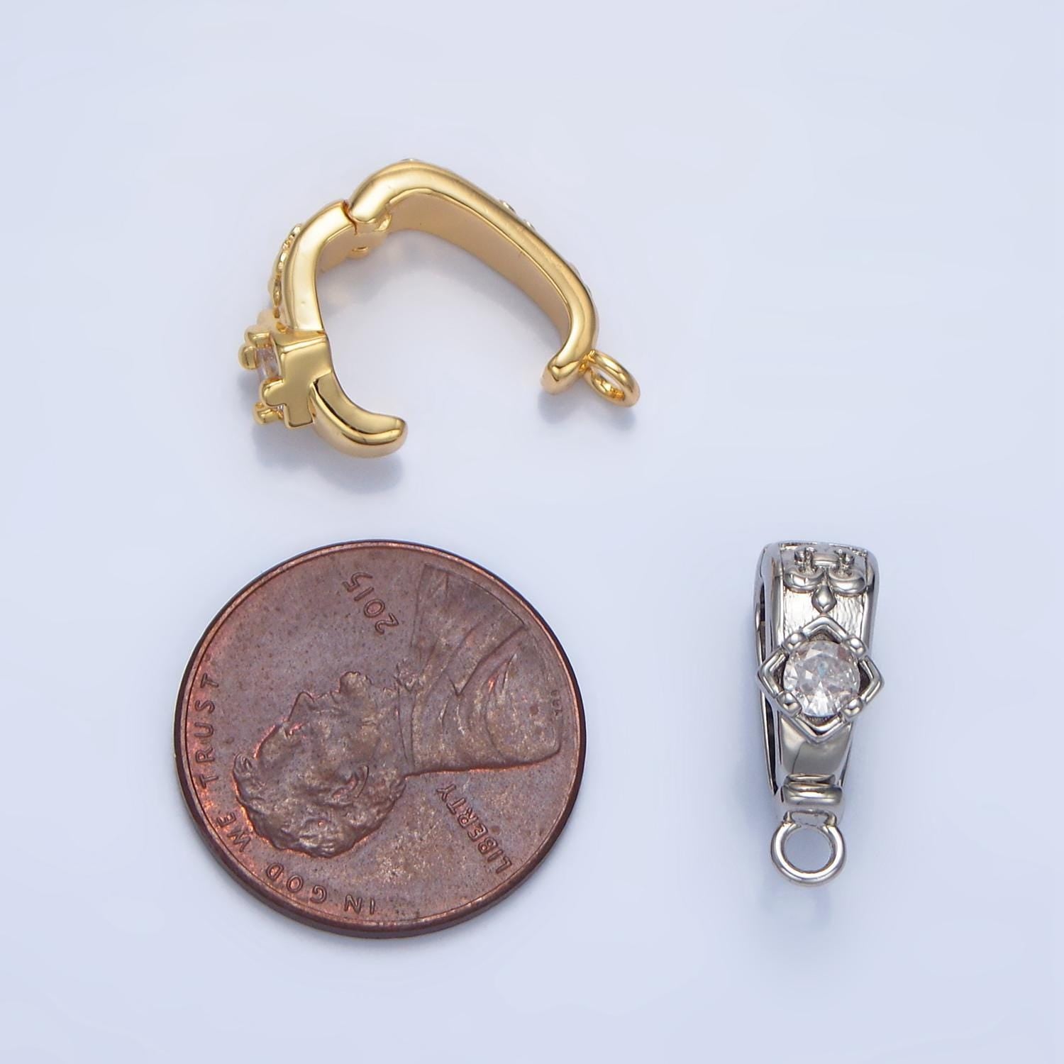 14k gold filled hinged pull clasp charm bail necklace enhancer cz bail enhancer snap bail clasp charm with loop for charm bar supply z972
