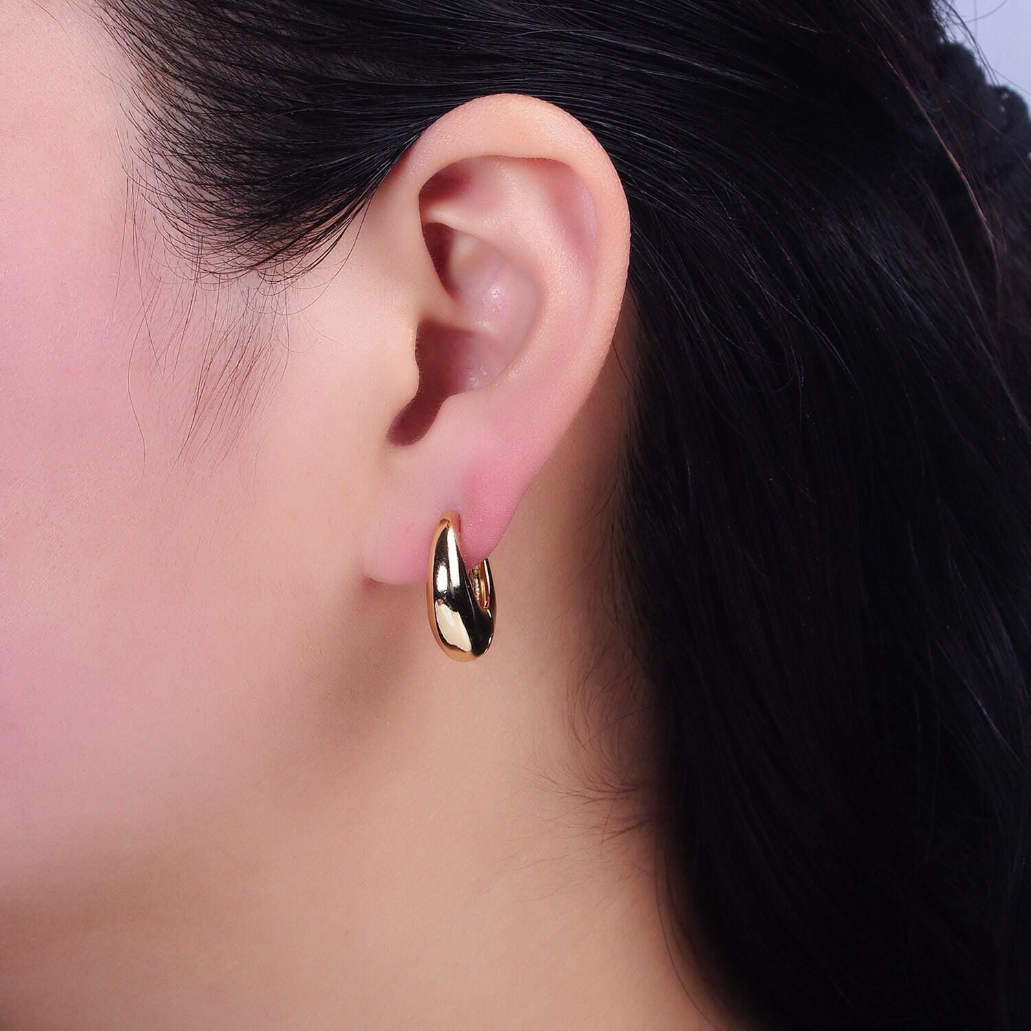 14k gold filled dome huggies | dainty huggie hoop earrings | hinge earrings everyday earrings | waterproof statement jewelry ad1432