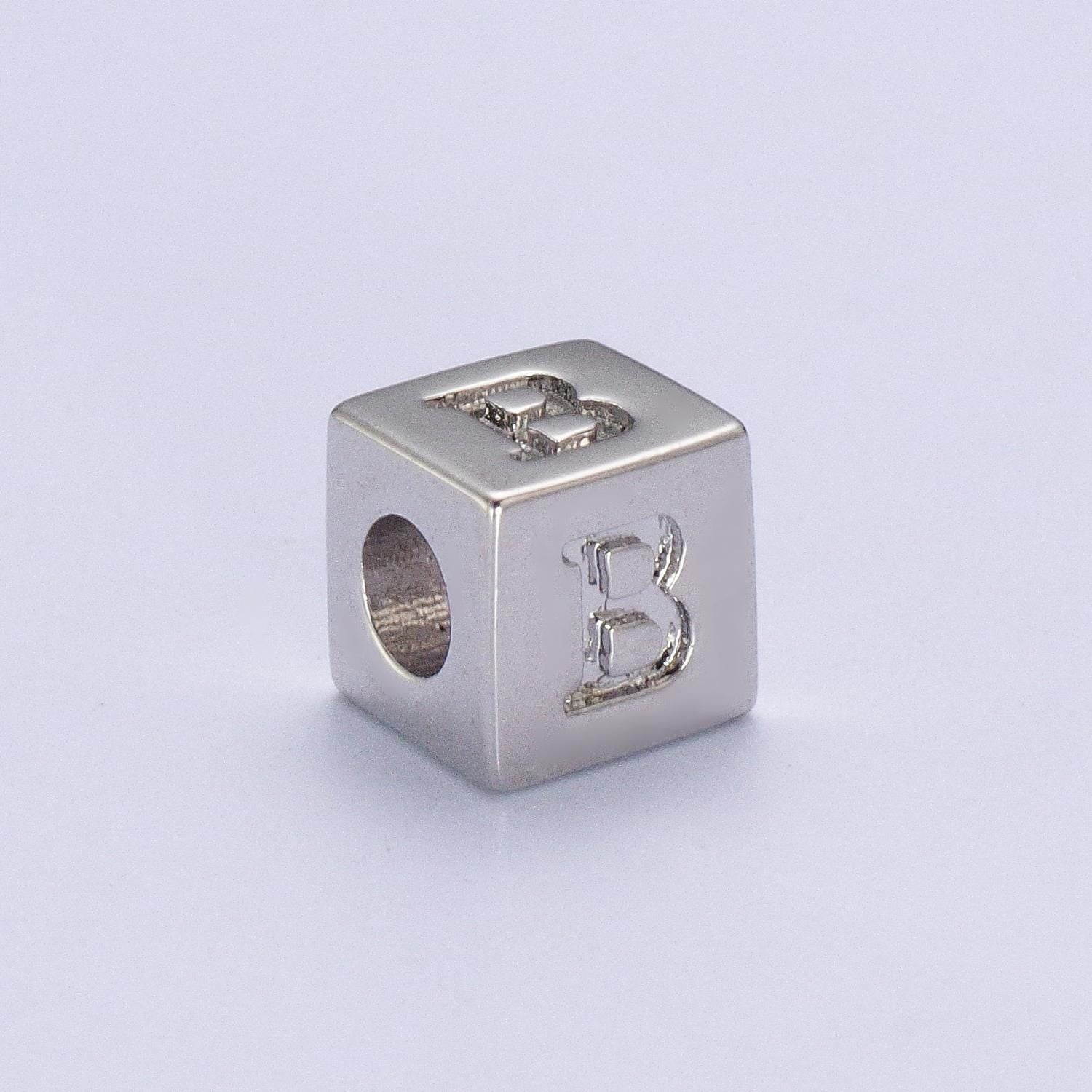 Silver initial letter block charm connector, 6.2mm blocks alphabet pendants, minimalistic initial letter blocks link connector a1158-a1170