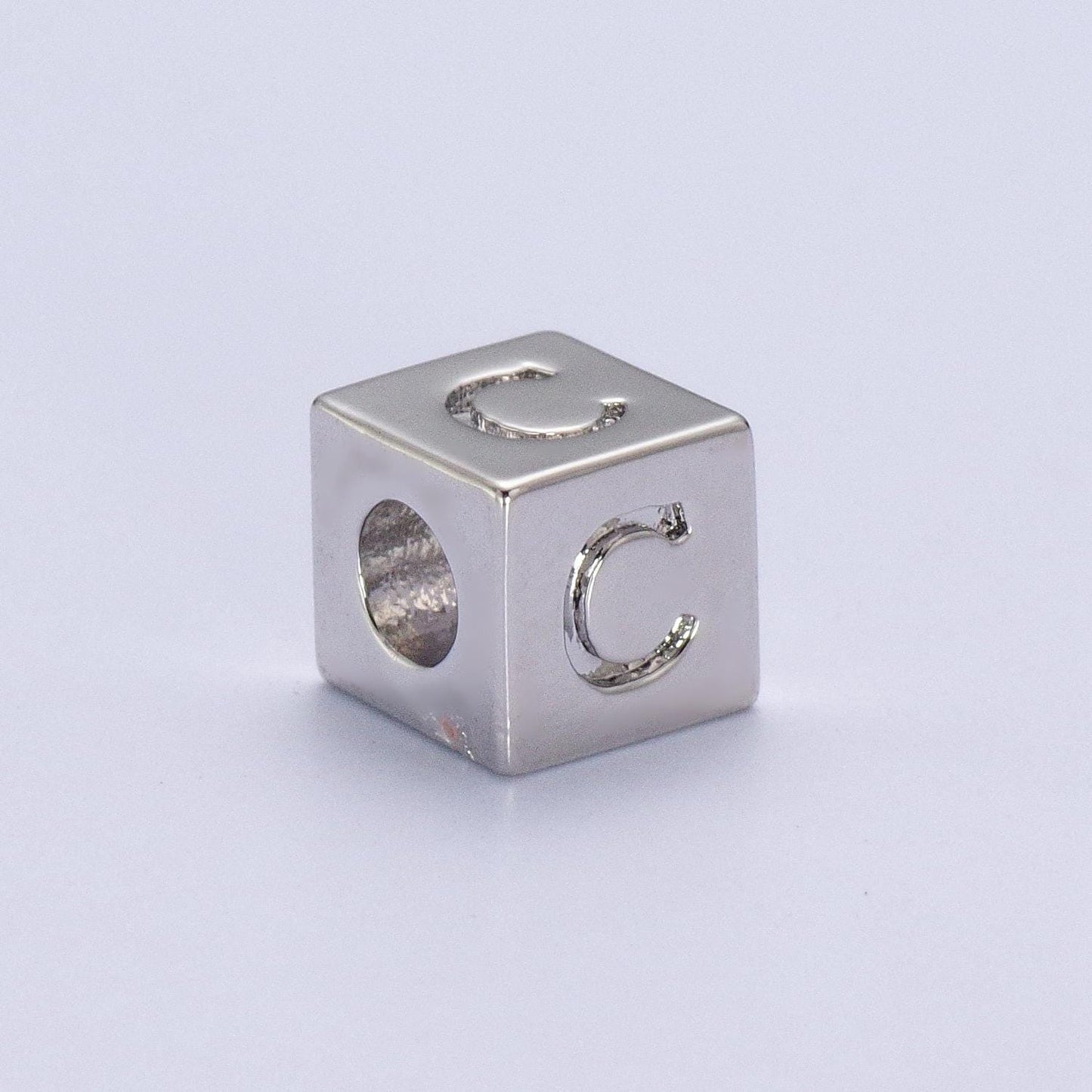 Silver initial letter block charm connector, 6.2mm blocks alphabet pendants, minimalistic initial letter blocks link connector a1158-a1170