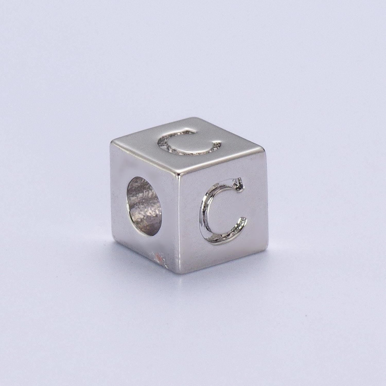 Silver initial letter block charm connector, 6.2mm blocks alphabet pendants, minimalistic initial letter blocks link connector a1158-a1170