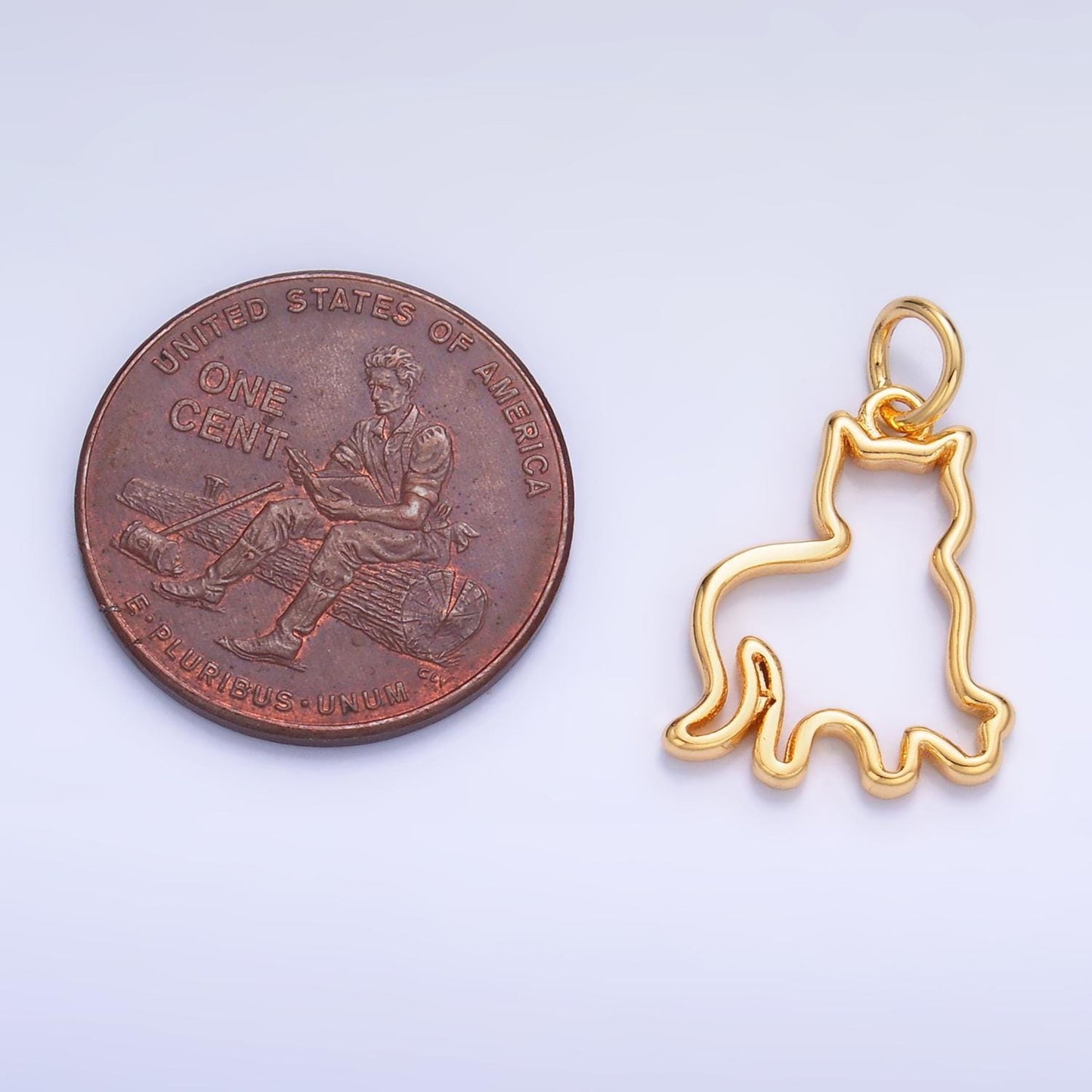 24K Gold Filled Open Cat Pet Silhouette Outline Charm in Gold & Silver Pussy Animal Charm | W397