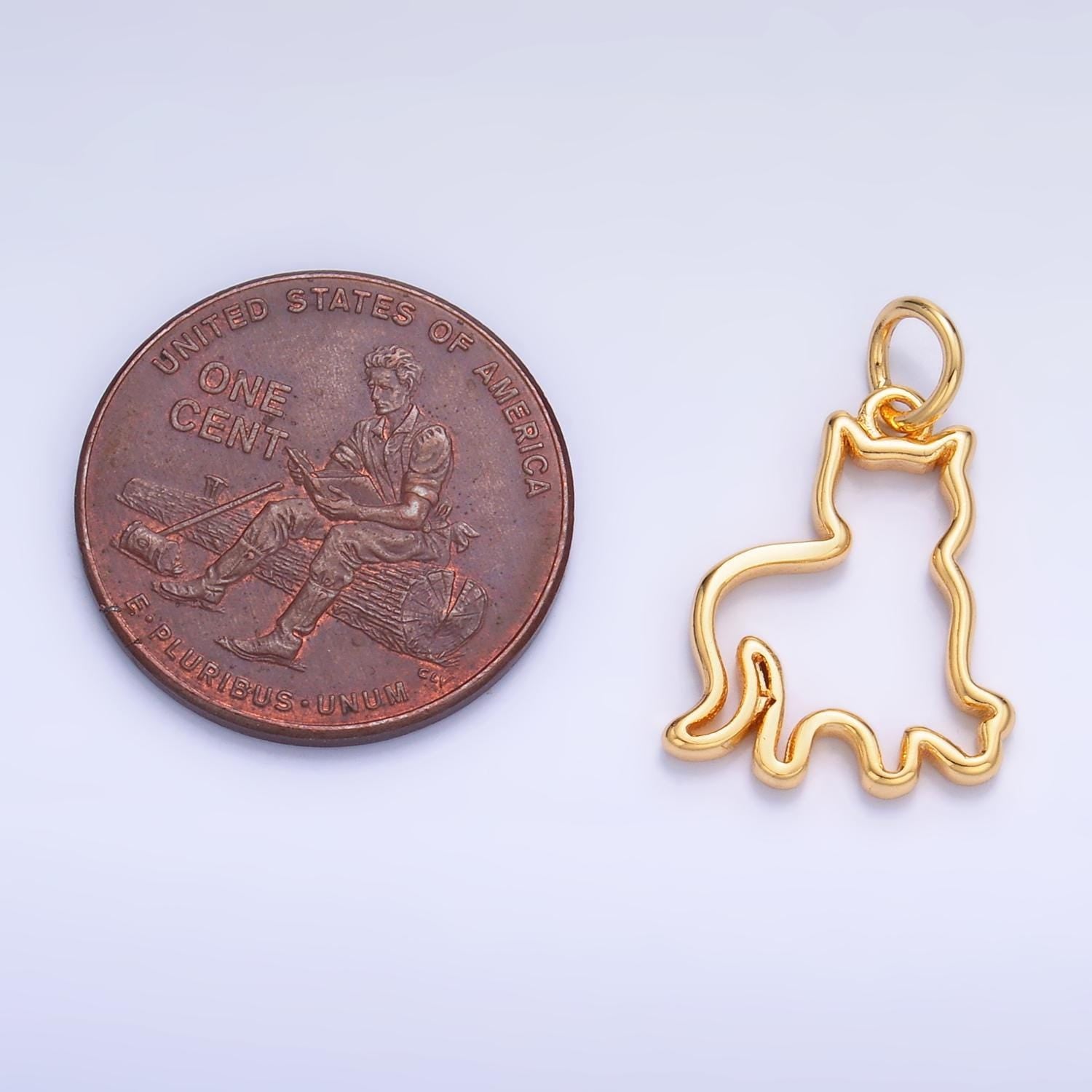 24K Gold Filled Open Cat Pet Silhouette Outline Charm in Gold & Silver Pussy Animal Charm | W397