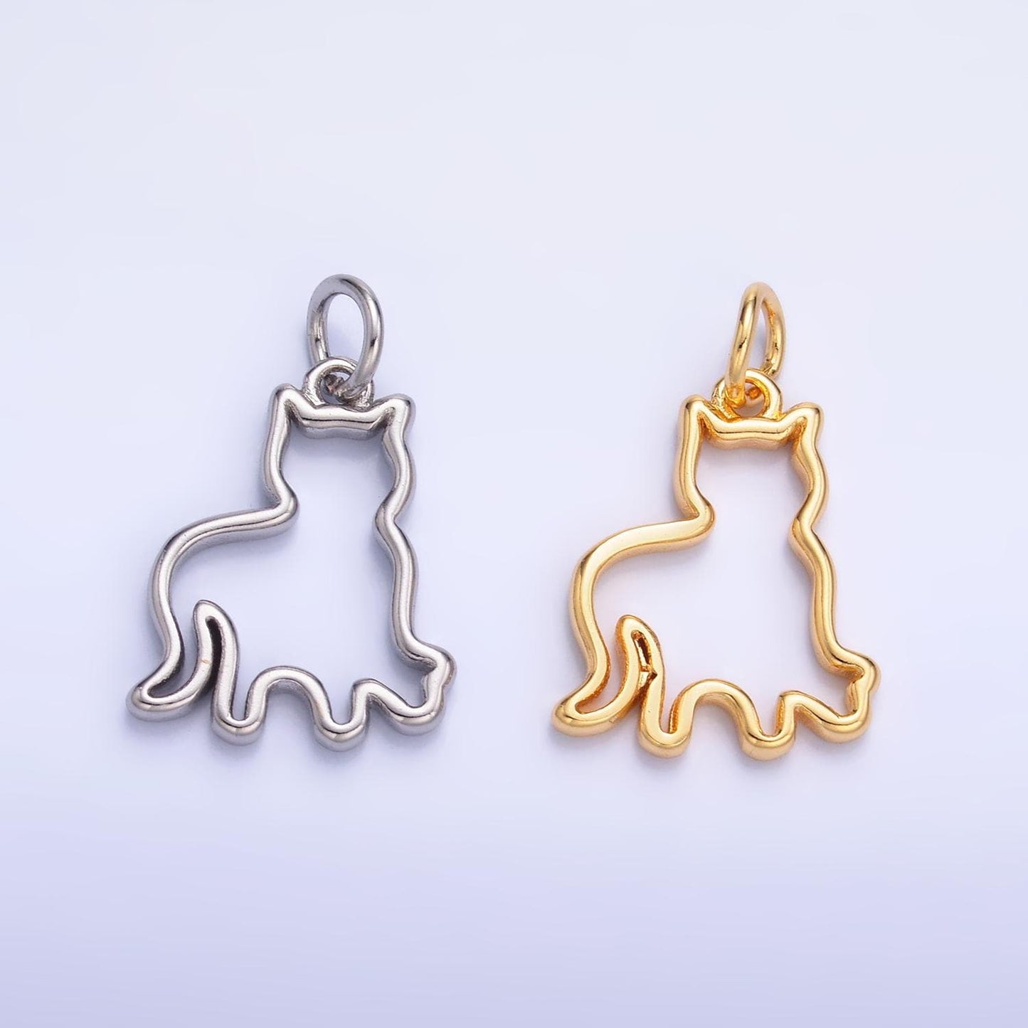 24K Gold Filled Open Cat Pet Silhouette Outline Charm in Gold & Silver Pussy Animal Charm | W397