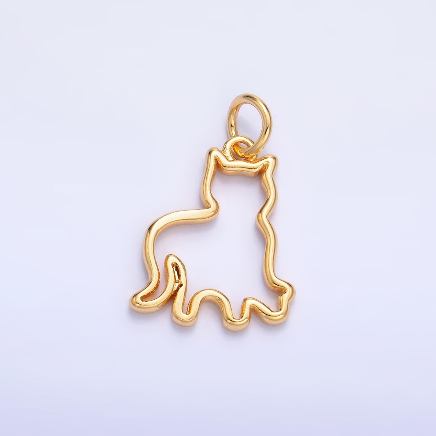 24K Gold Filled Open Cat Pet Silhouette Outline Charm in Gold & Silver Pussy Animal Charm | W397
