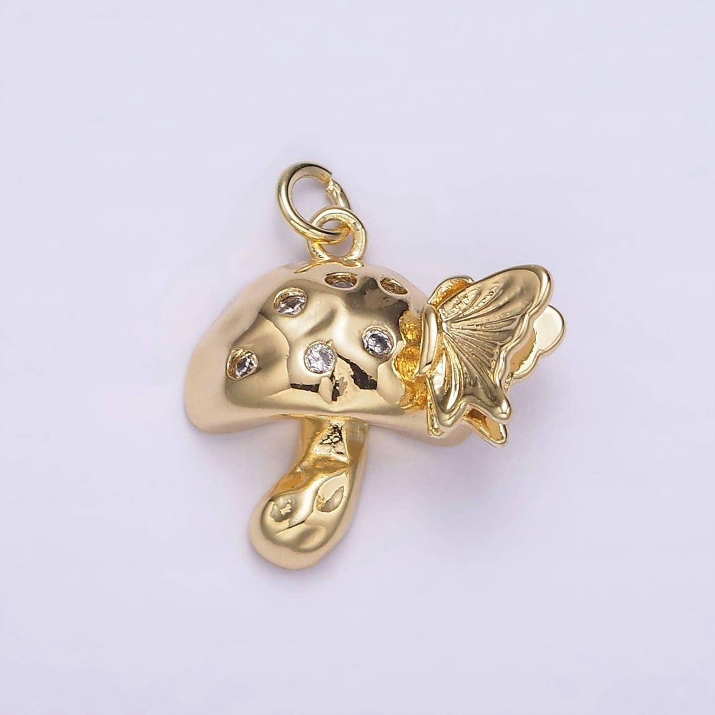 Dainty mushroom pendant 14k gold filled shroomie with butterfly charm diy fashion jewelry charm add on necklace bracelet earring | ag416