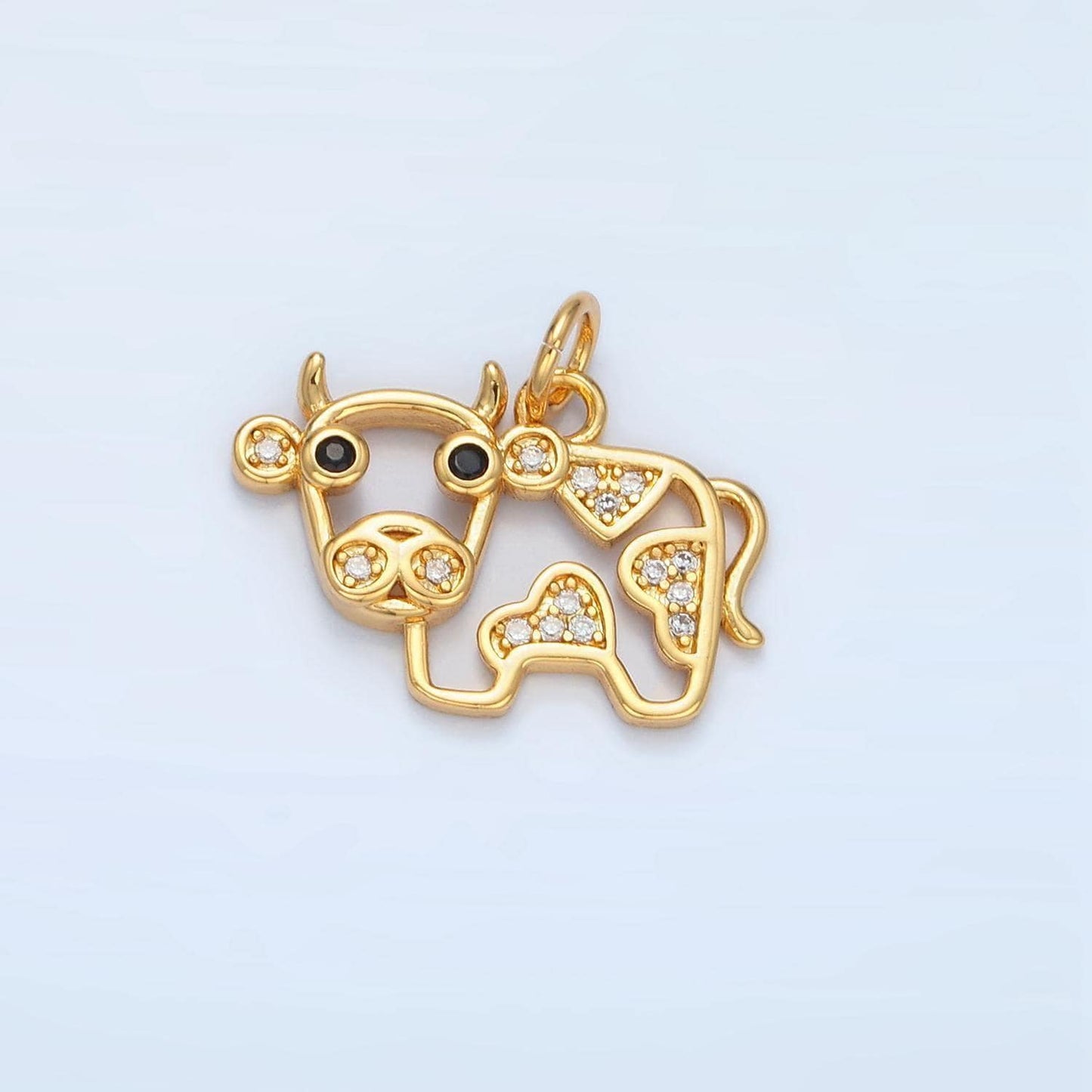 14k gold filled black eyed cow open charm micro cz paved | ag-939