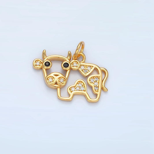 14k gold filled black eyed cow open charm micro cz paved | ag-939