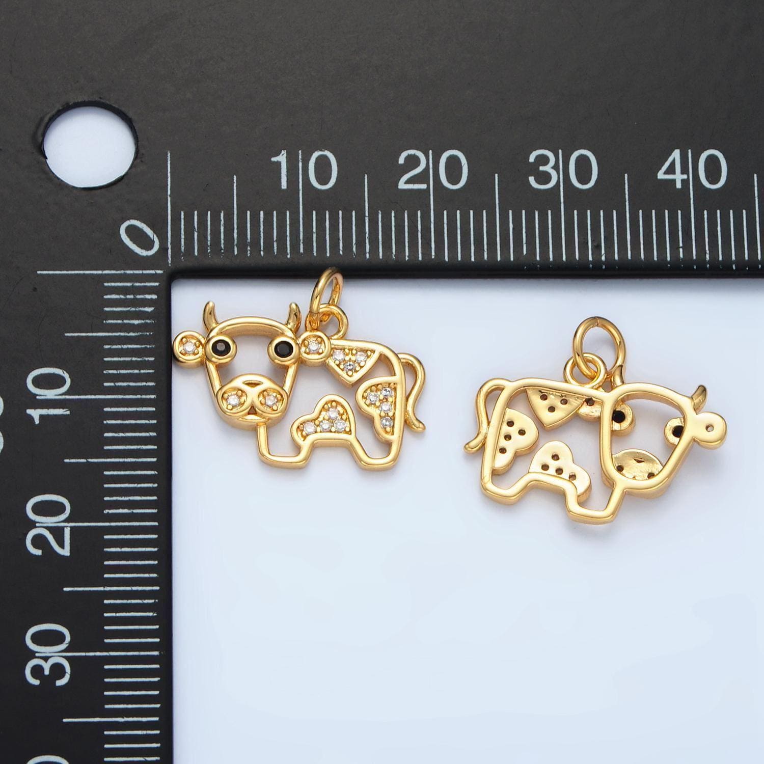 14k gold filled black eyed cow open charm micro cz paved | ag-939