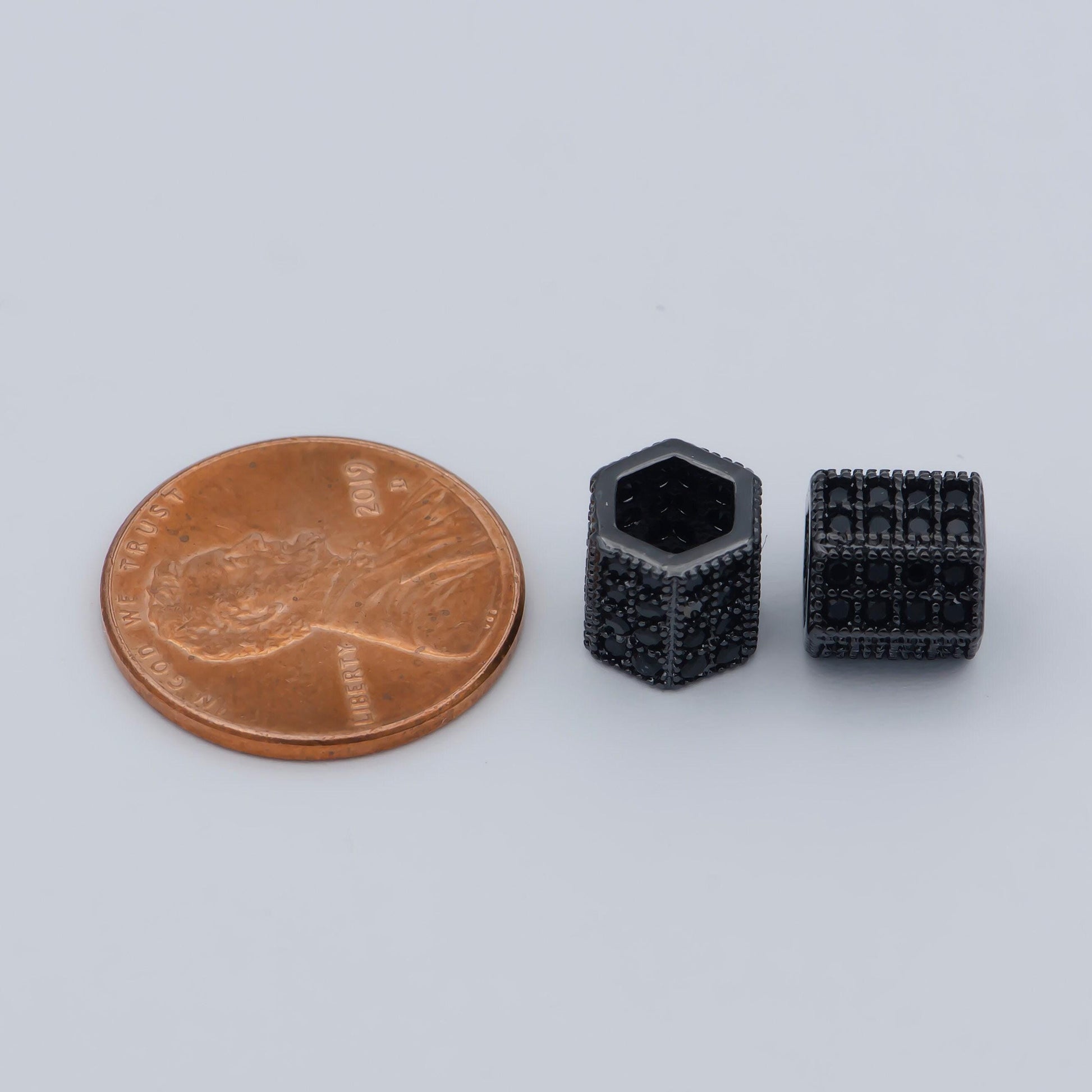 8mm black cz pave on black large hole hexagon tube spacer beads, cubic zirconia tube space beads, men's jewelry findings