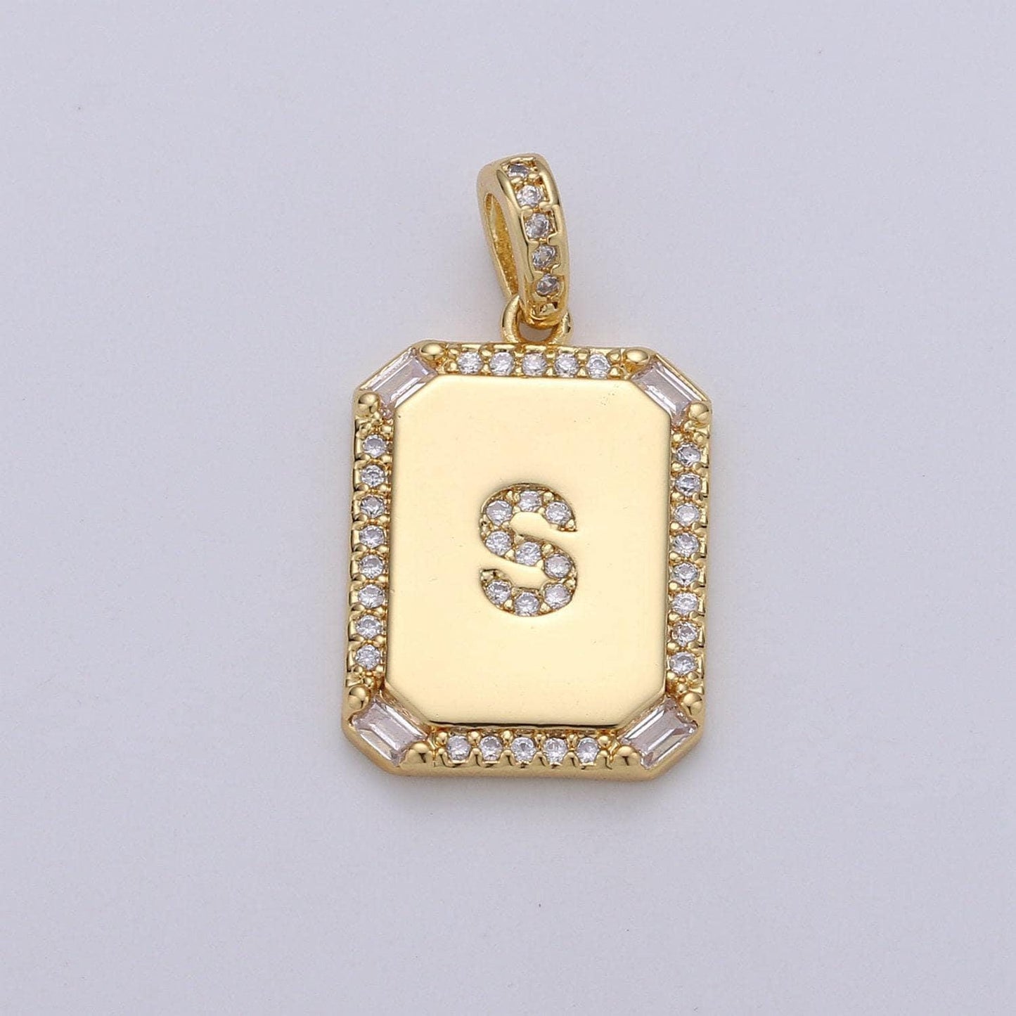 1pc gold cz micro pave initial letter pendant,initials alphabet tag charm clear plate letter a-z for necklace making personalized,a-785