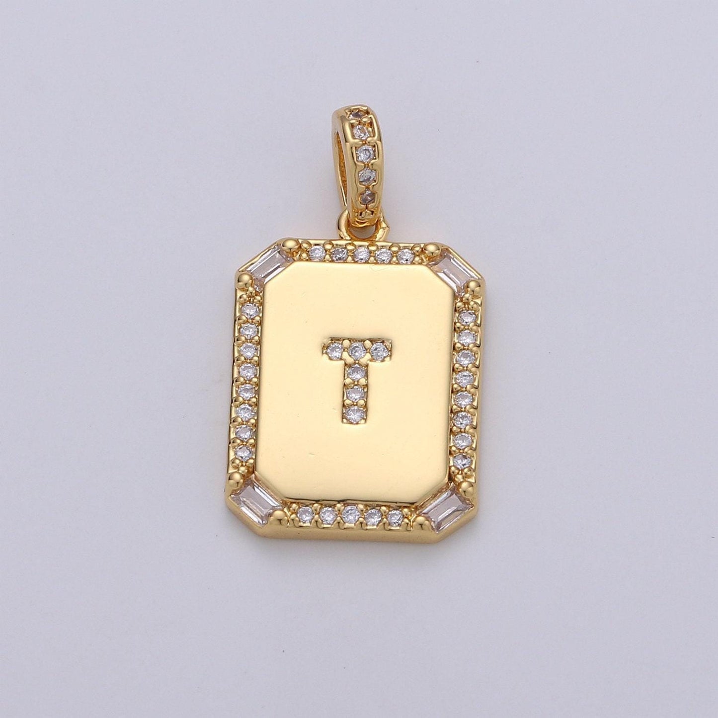 1pc gold cz micro pave initial letter pendant,initials alphabet tag charm clear plate letter a-z for necklace making personalized,a-785