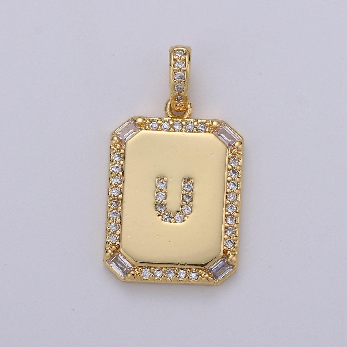 1pc gold cz micro pave initial letter pendant,initials alphabet tag charm clear plate letter a-z for necklace making personalized,a-785