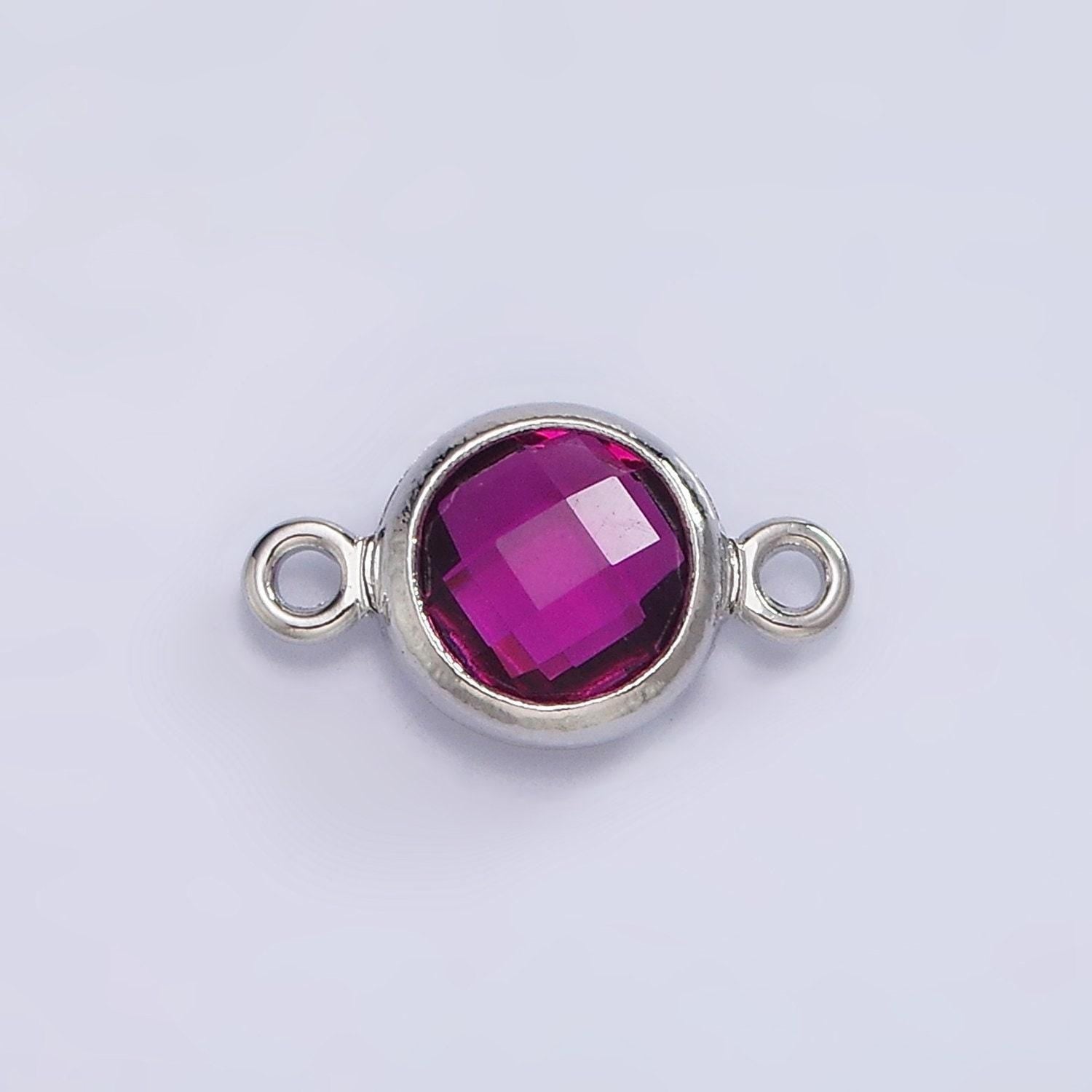 Mini silver cubic zirconia link connector color faceted crystal charm connector 6mm birthstone link connector g-730 - g-741