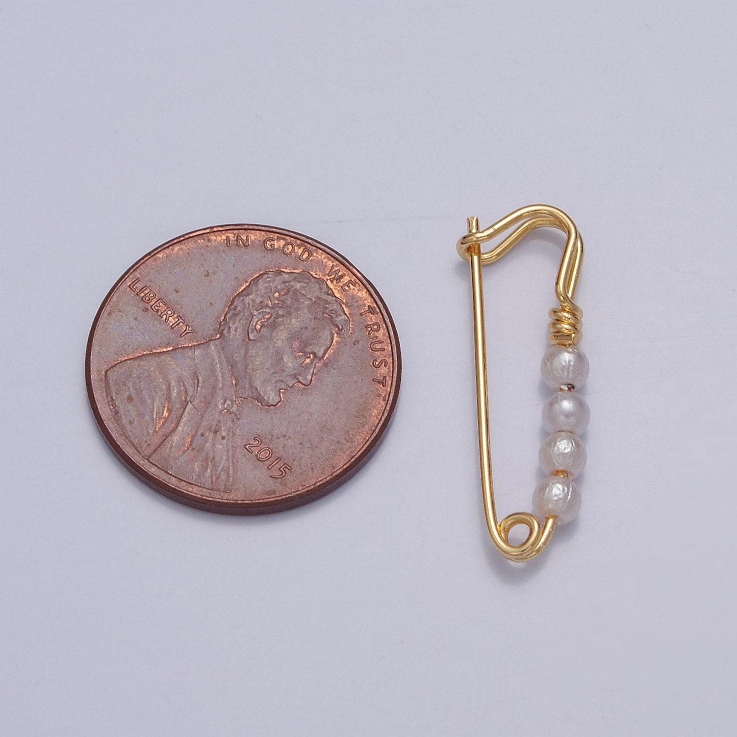 24k gold filled over brass safety pin pendant with 4 pearls 23x8mm l-746